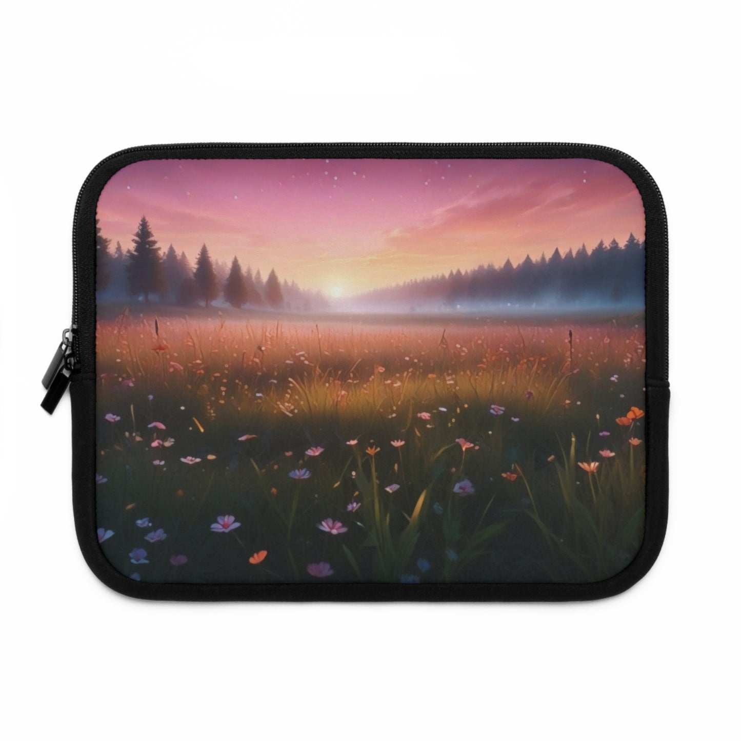 Laptop Sleeve Whisper of the Dawn Serene Meadow Sunrise Nature Scene