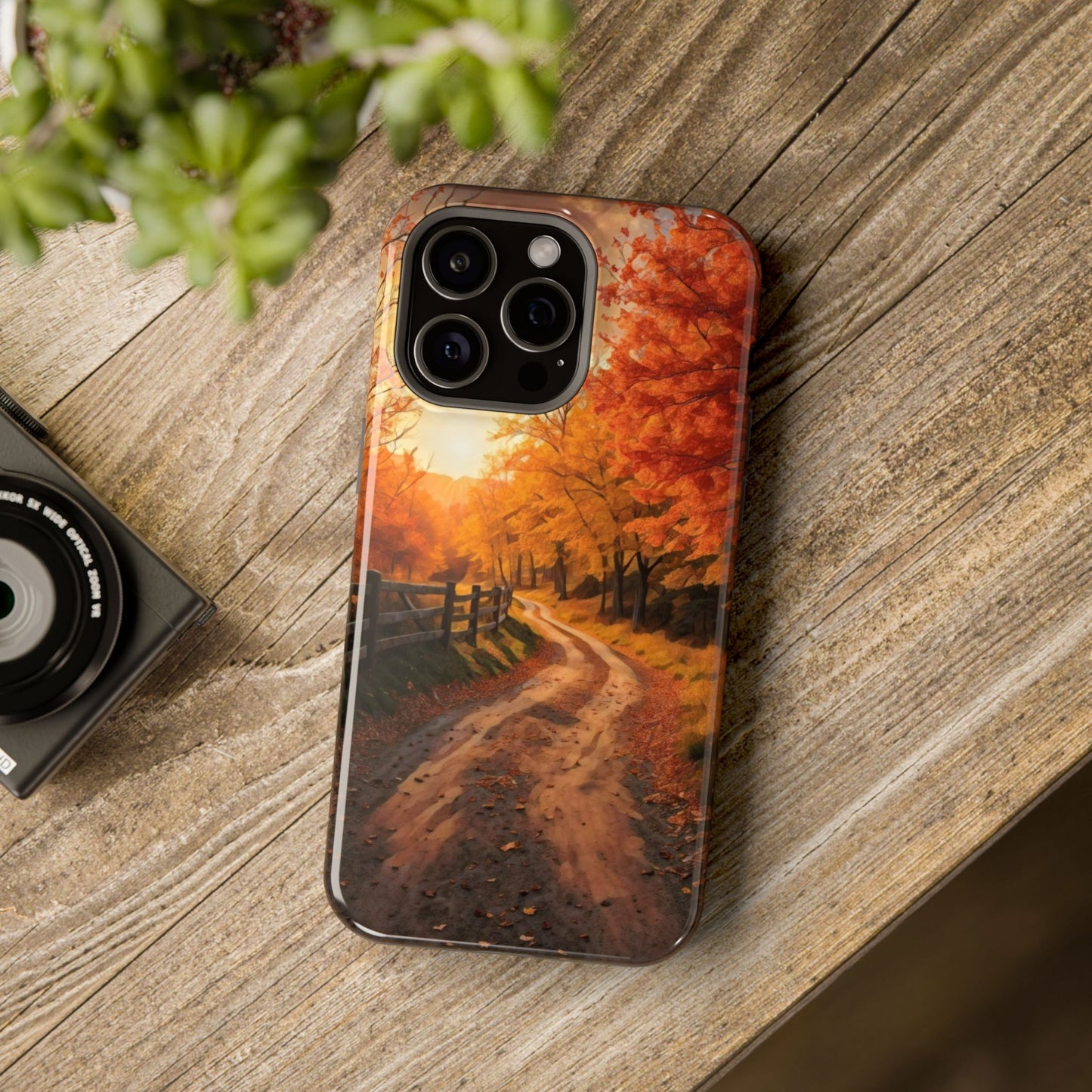 Phone Cases - Autumn Theme Painting of a Dirt Road with Trees and Wood Fence