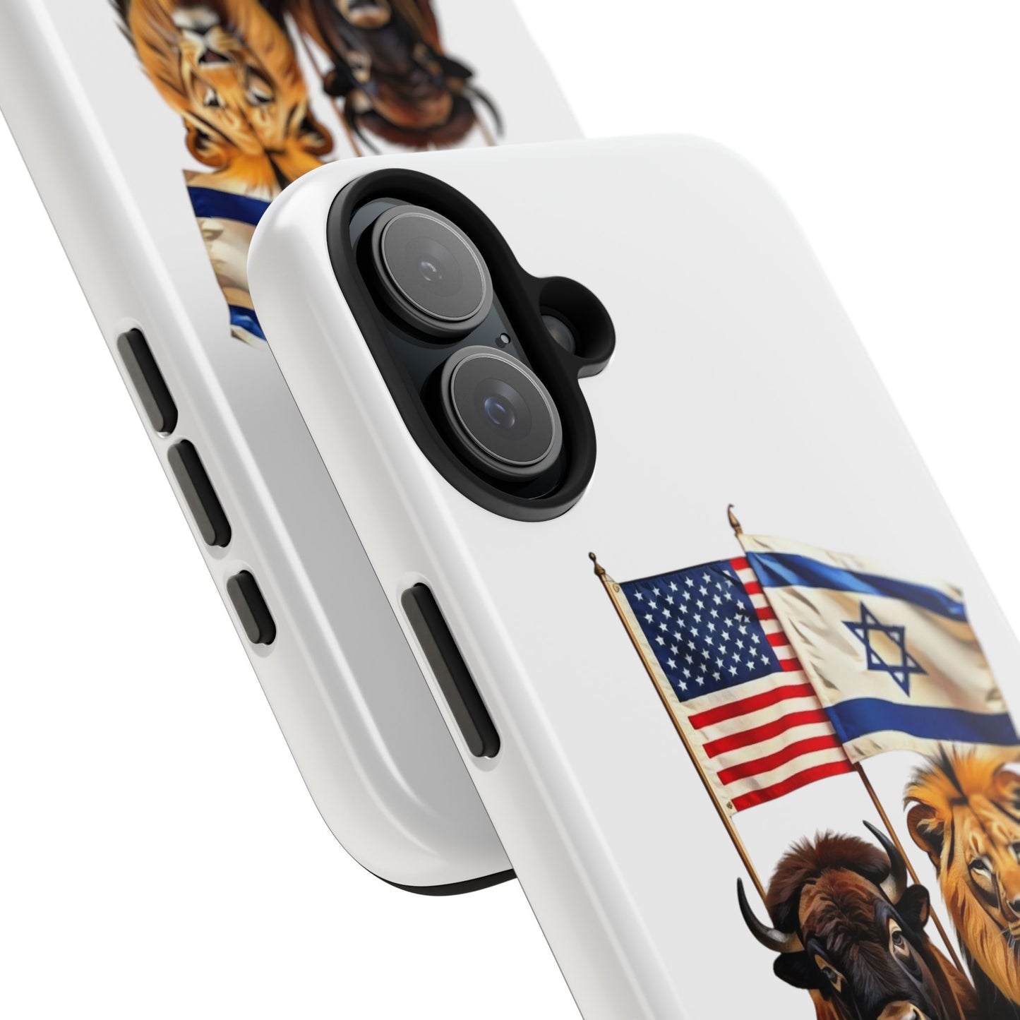 Phone Case - "Unity of Strength" American Bison and Lion with Israeli and American Flags Art by Chaia Malana