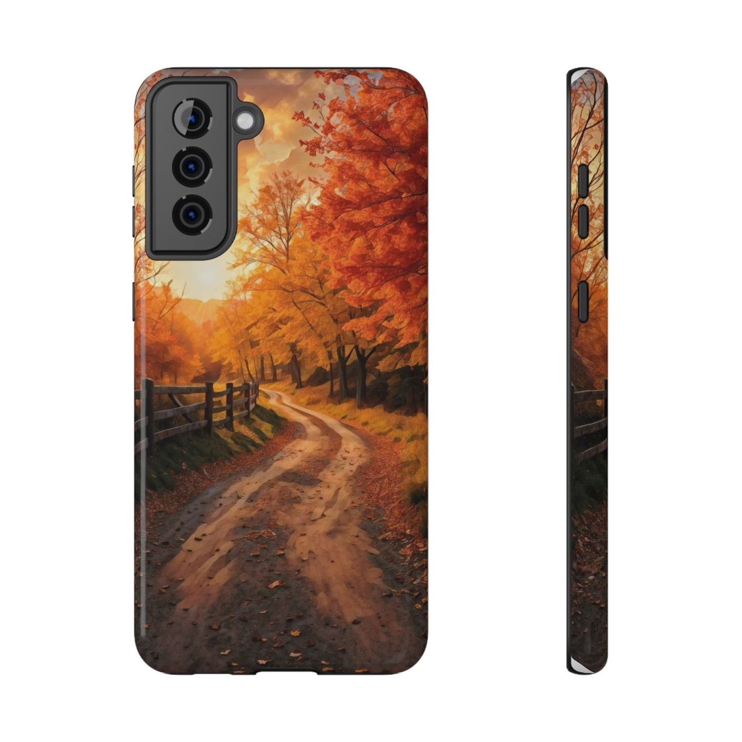 Phone Cases - Autumn Theme Painting of a Dirt Road with Trees and Wood Fence