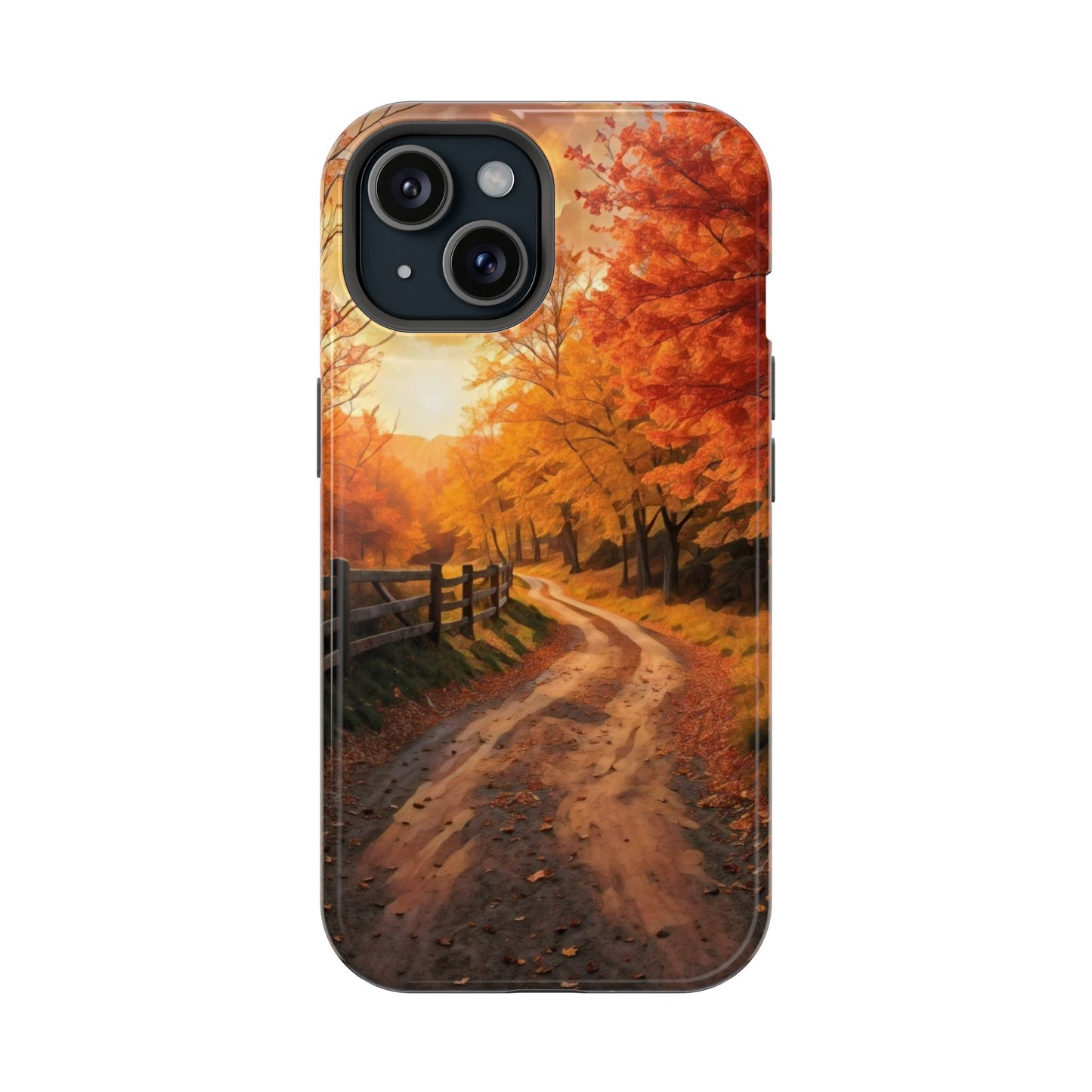 Phone Cases - Autumn Theme Painting of a Dirt Road with Trees and Wood Fence