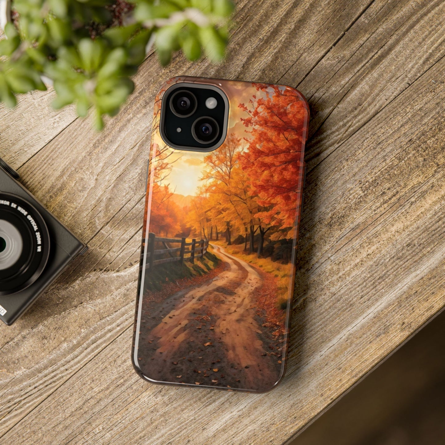 Phone Cases - Autumn Theme Painting of a Dirt Road with Trees and Wood Fence