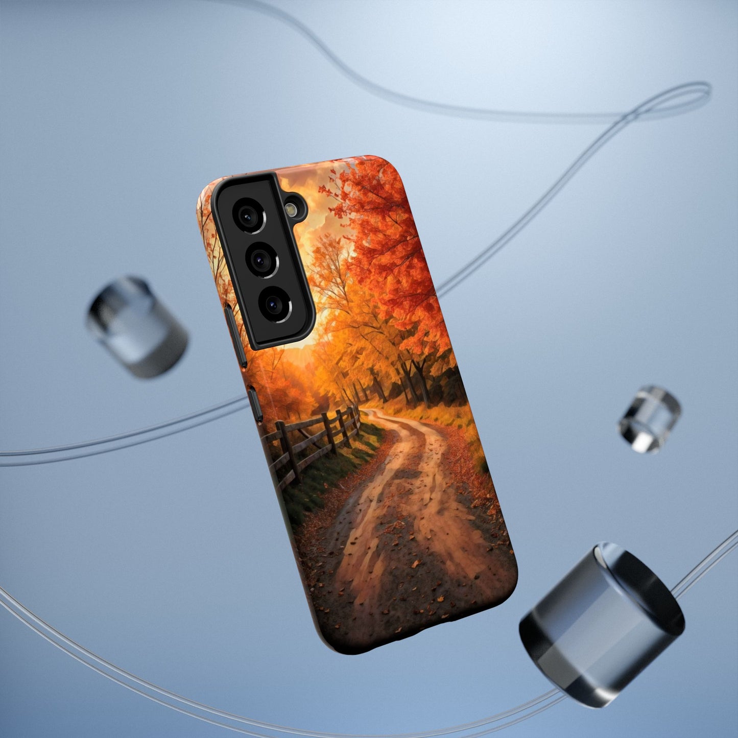 Phone Cases - Autumn Theme Painting of a Dirt Road with Trees and Wood Fence