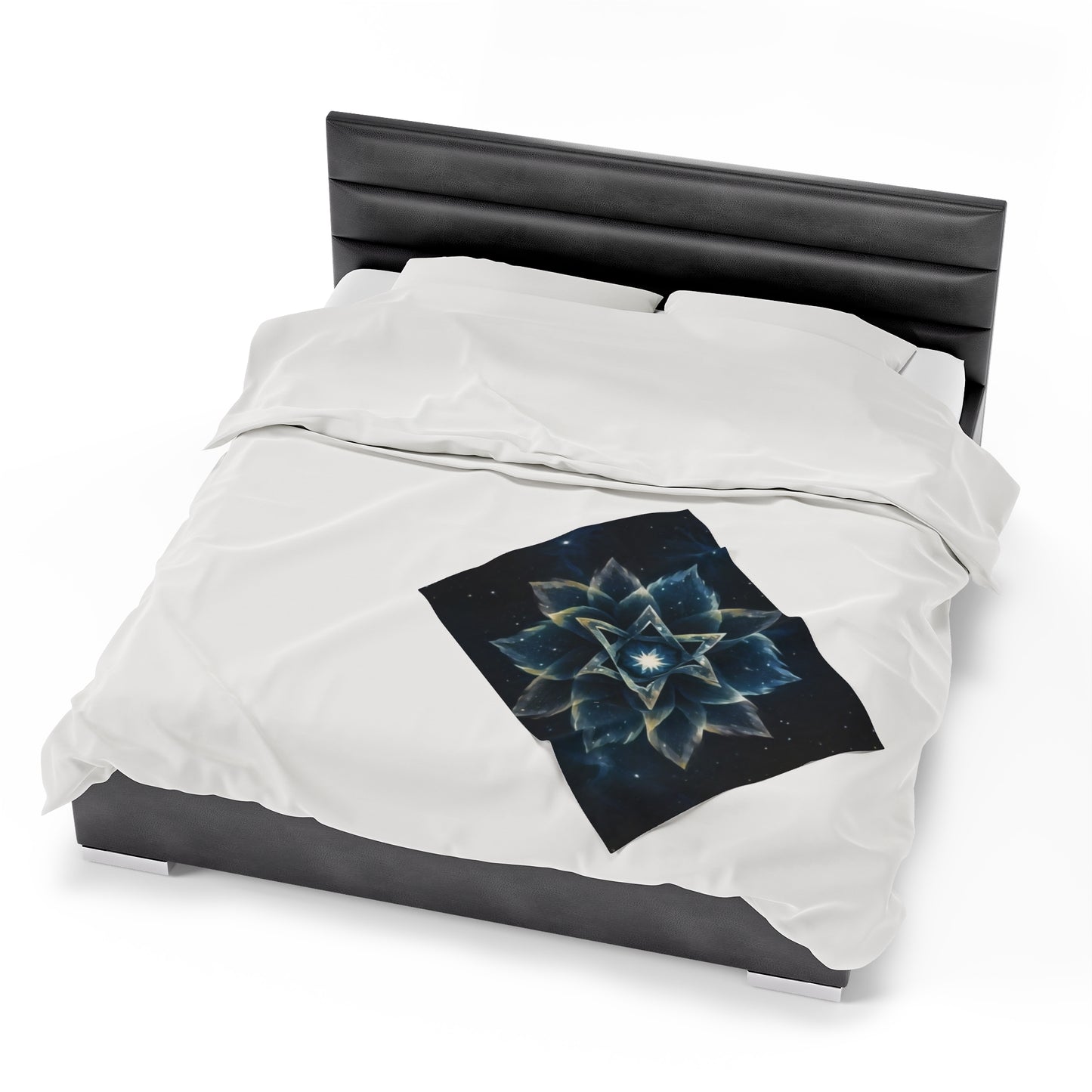 Plush Blanket - "Celestial Bloom" Cosmic Bloom Blue Lotus Galaxy Star of David Art Print