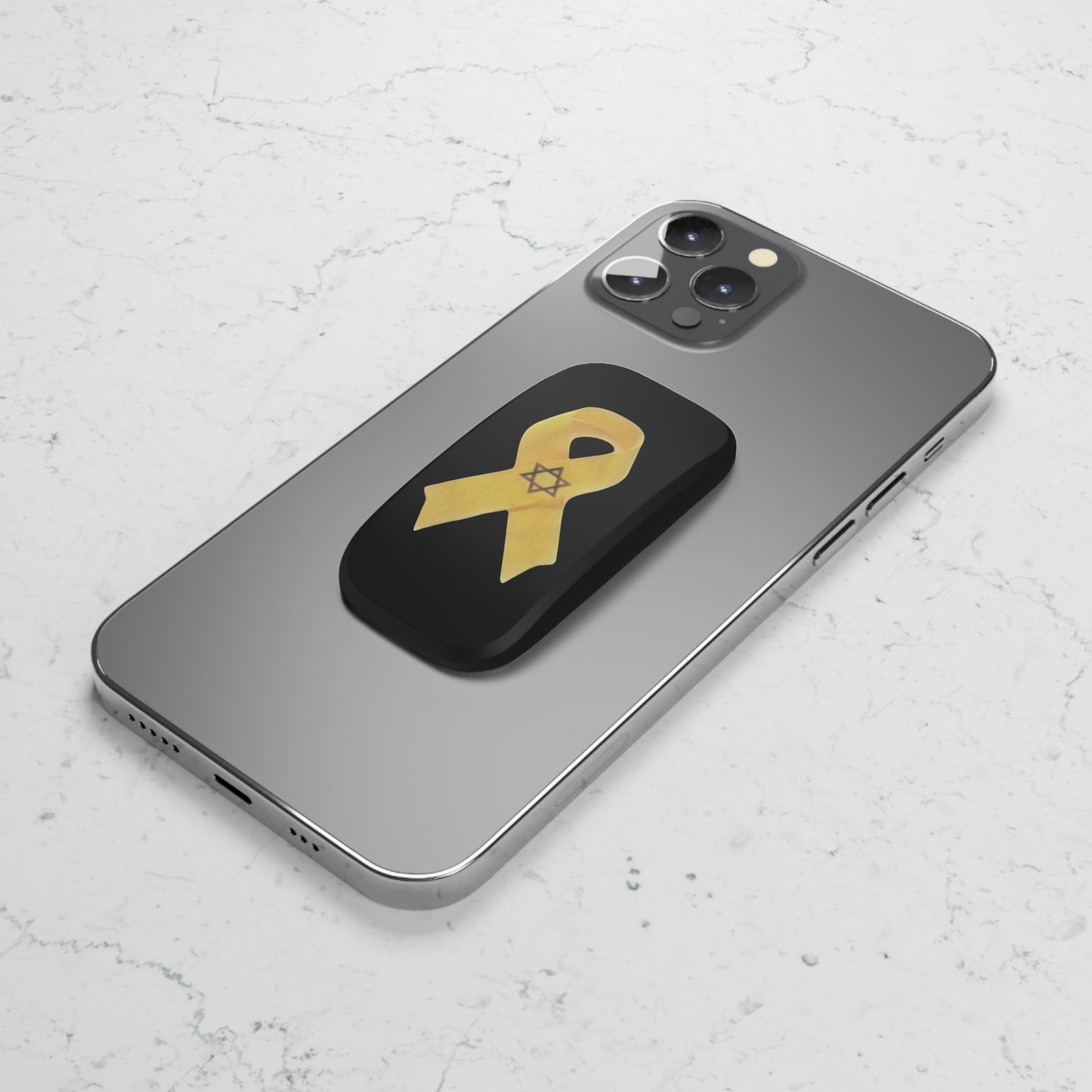 Phone Grip: Yellow Ribbon Hostage Support Design, Black