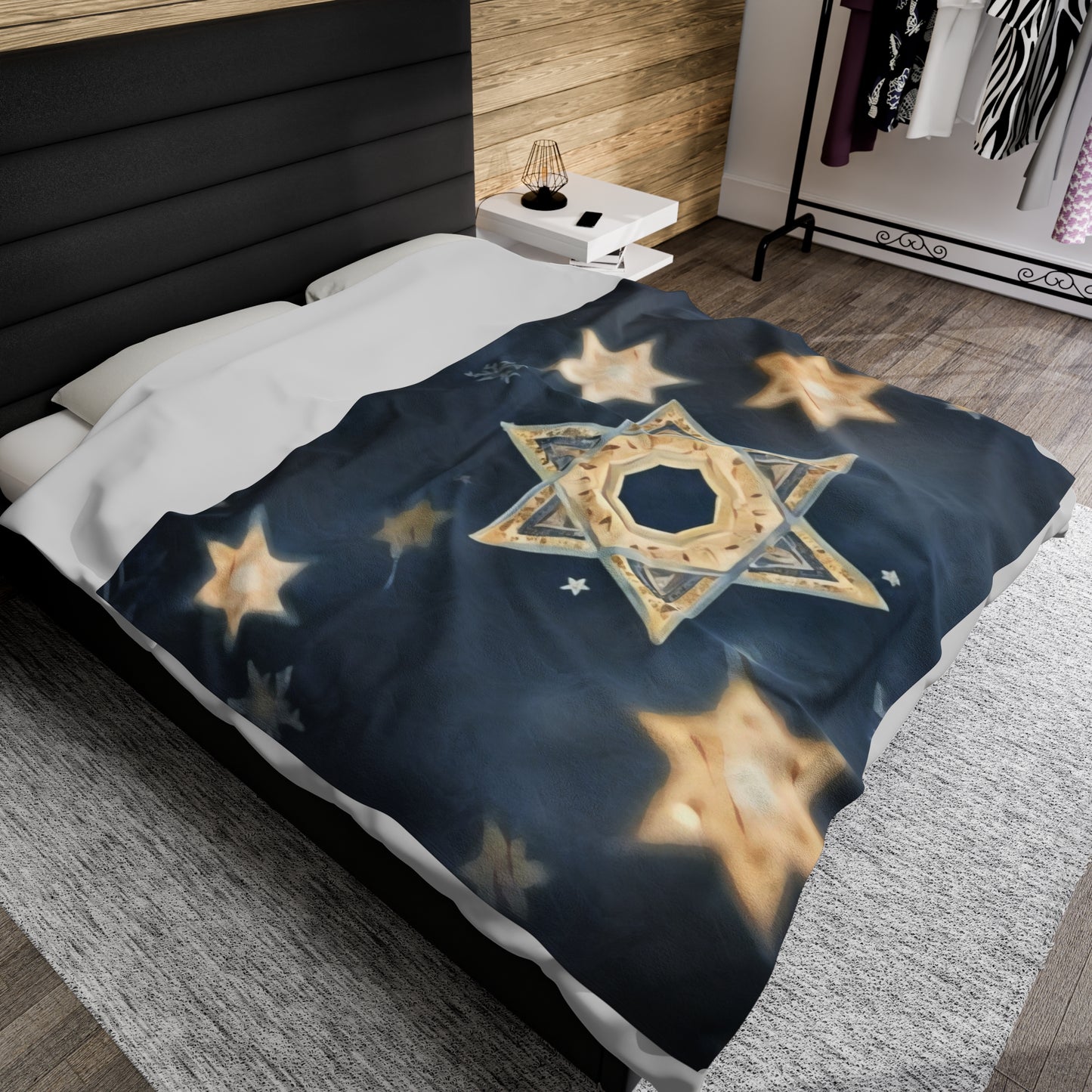 Plush Blanket - "Celestial Bloom" Cosmic Bloom Blue Lotus Galaxy Star of David Art Print