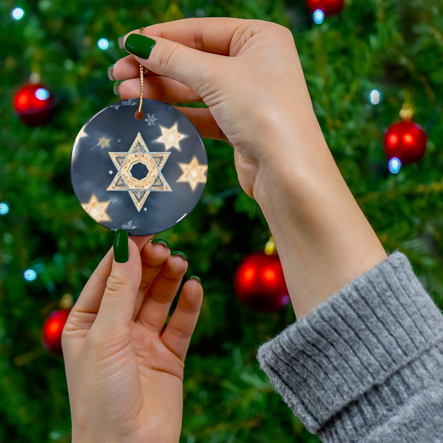 Ceramic Ornament - Jewish Star of David Winter &quot;Celestial Glow&quot;