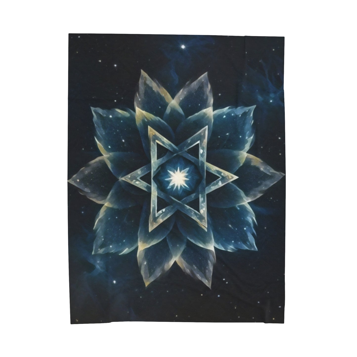 Plush Blanket - "Celestial Bloom" Cosmic Bloom Blue Lotus Galaxy Star of David Art Print