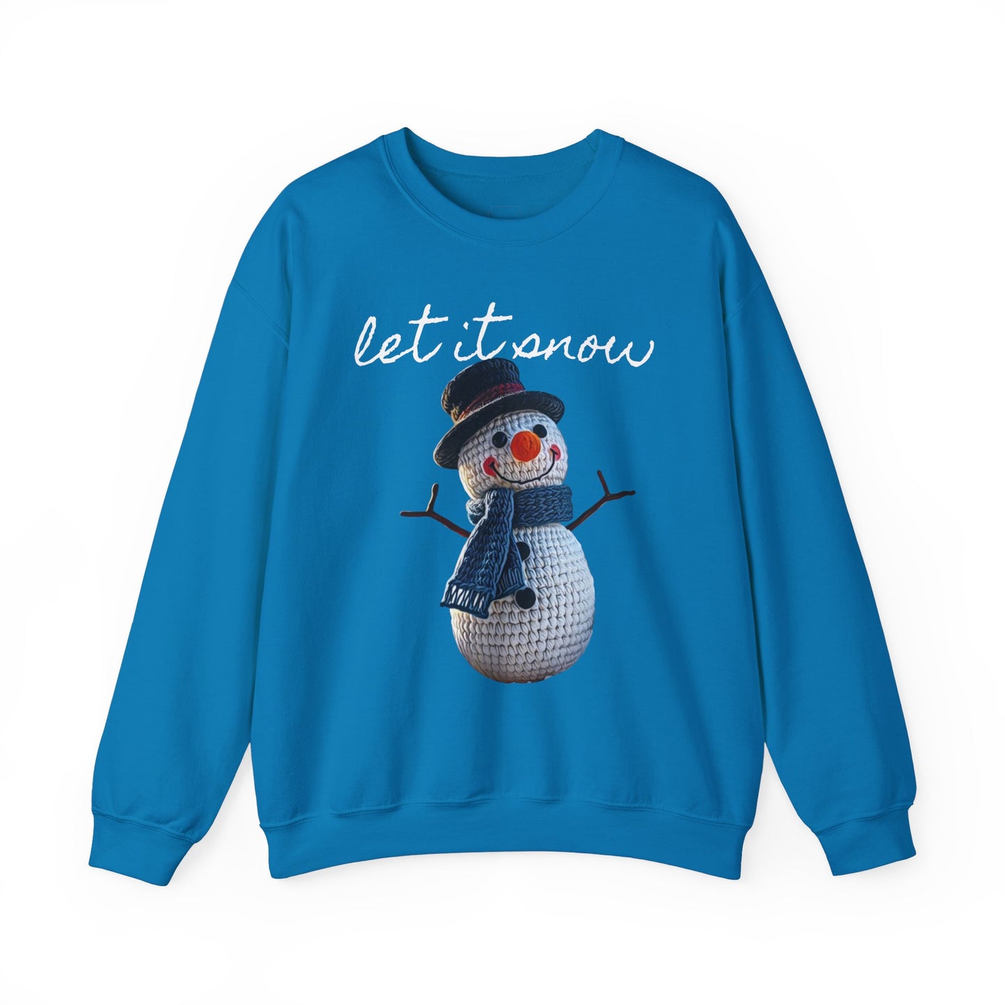 Unisex Heavy Blend™ Crewneck Sweatshirt  -- Cute Crochet Snowman Art Print "let it snow"