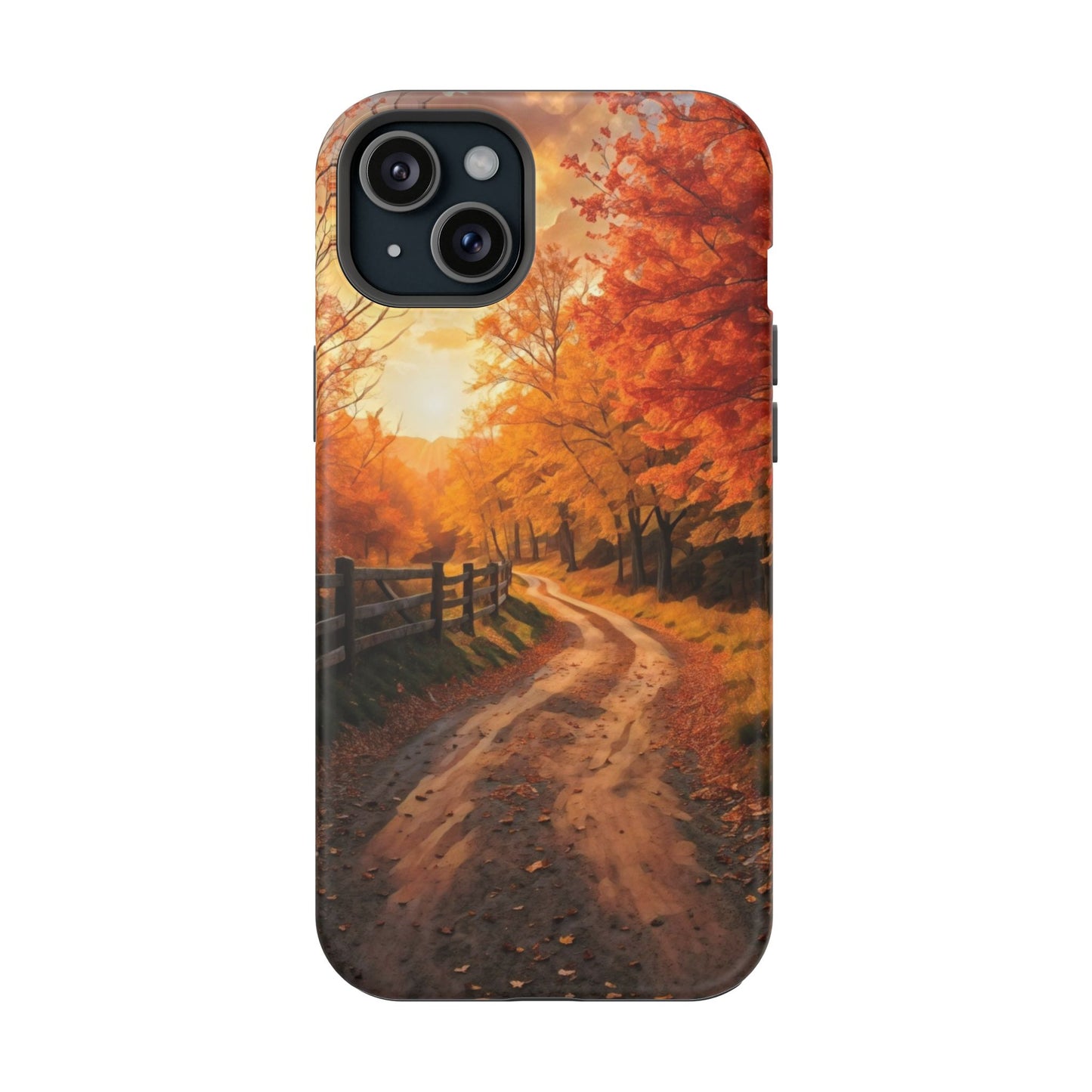 Phone Cases - Autumn Theme Painting of a Dirt Road with Trees and Wood Fence