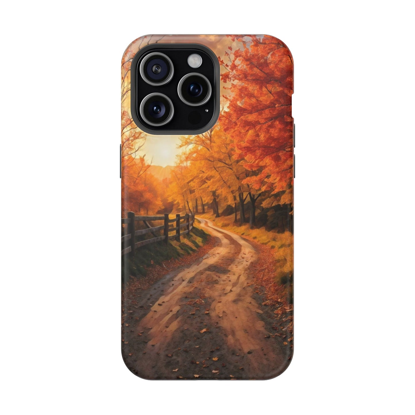 Phone Cases - Autumn Theme Painting of a Dirt Road with Trees and Wood Fence