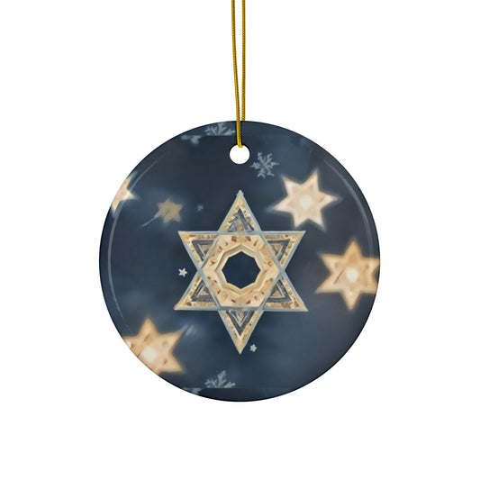 Ceramic Ornament - Jewish Star of David Winter &quot;Celestial Glow&quot;