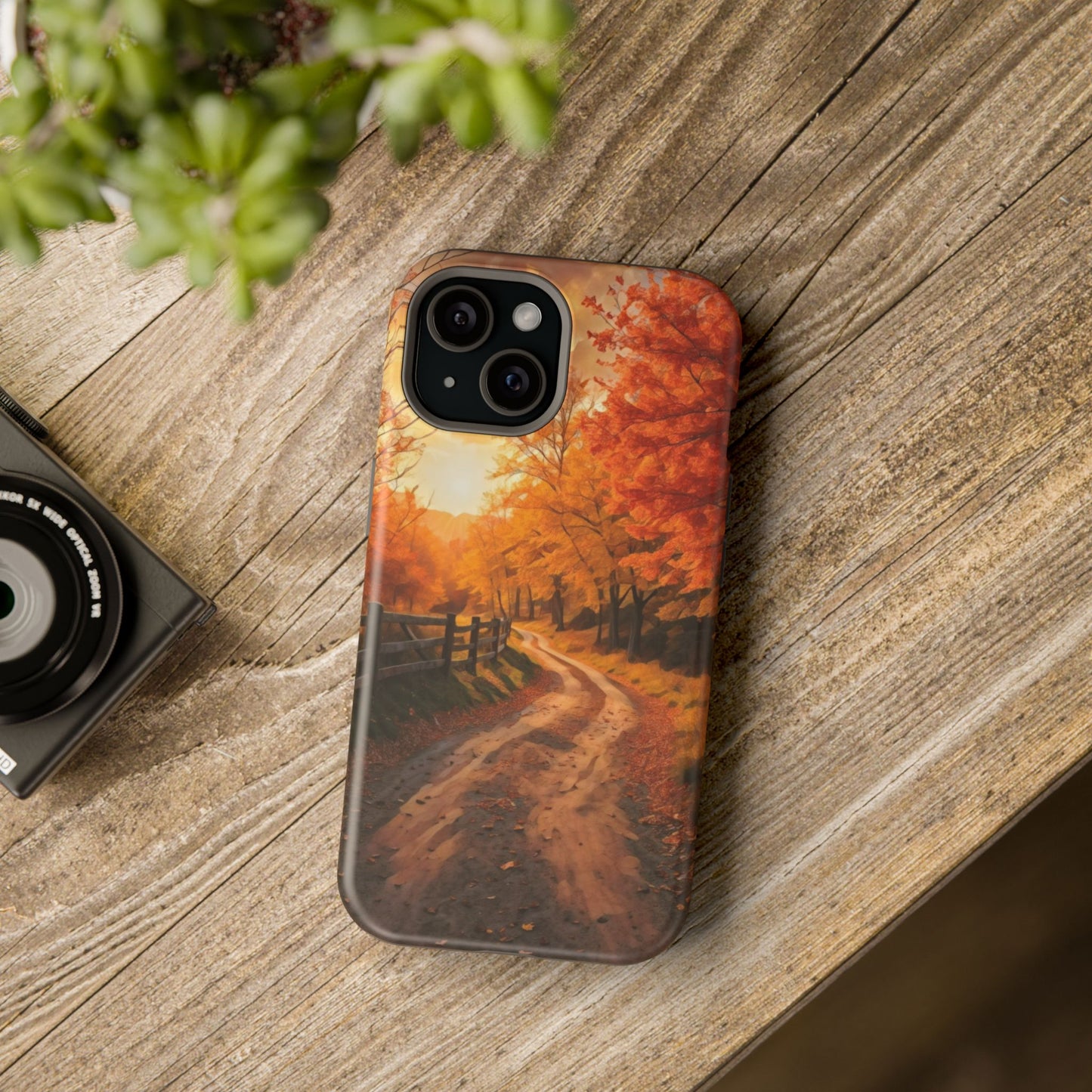 Phone Cases - Autumn Theme Painting of a Dirt Road with Trees and Wood Fence