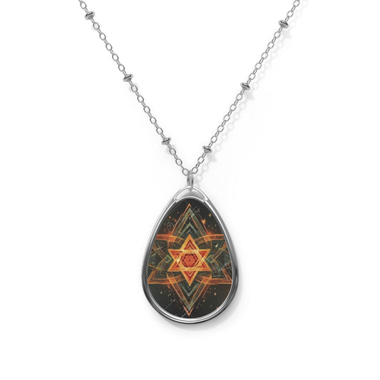 Oval Necklace - Cosmic Harmony Six-Pointed Star Design