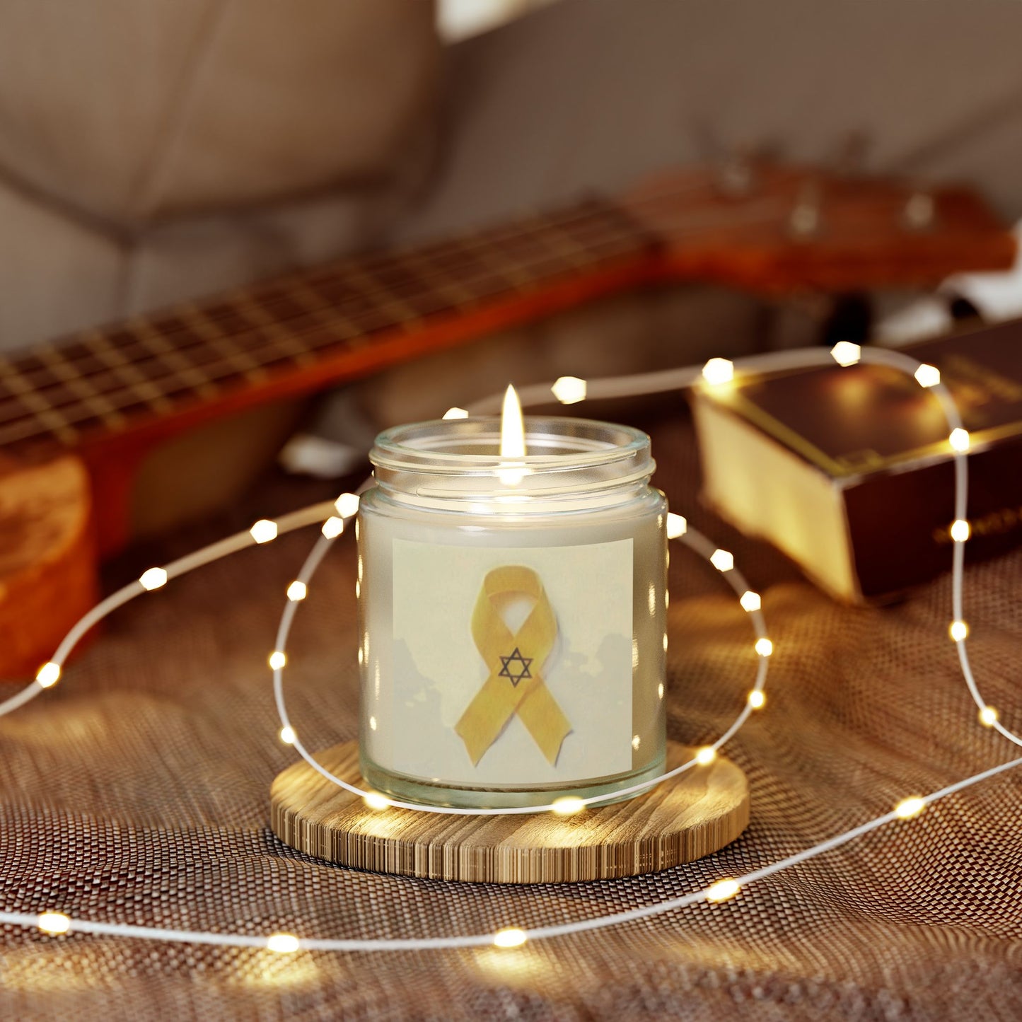 Scented Candles, Coconut Apricot Wax (4oz, 9oz) -- Yellow Awareness Ribbon Star of David Colored Pencil Art Print