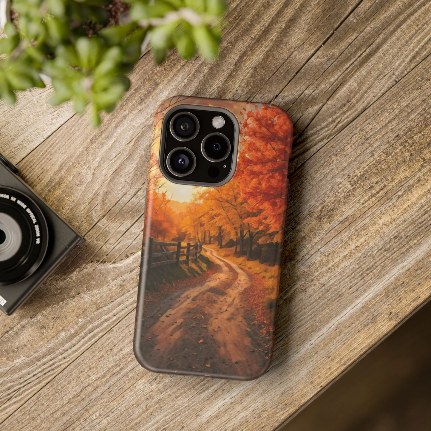 Phone Cases - Autumn Theme Painting of a Dirt Road with Trees and Wood Fence