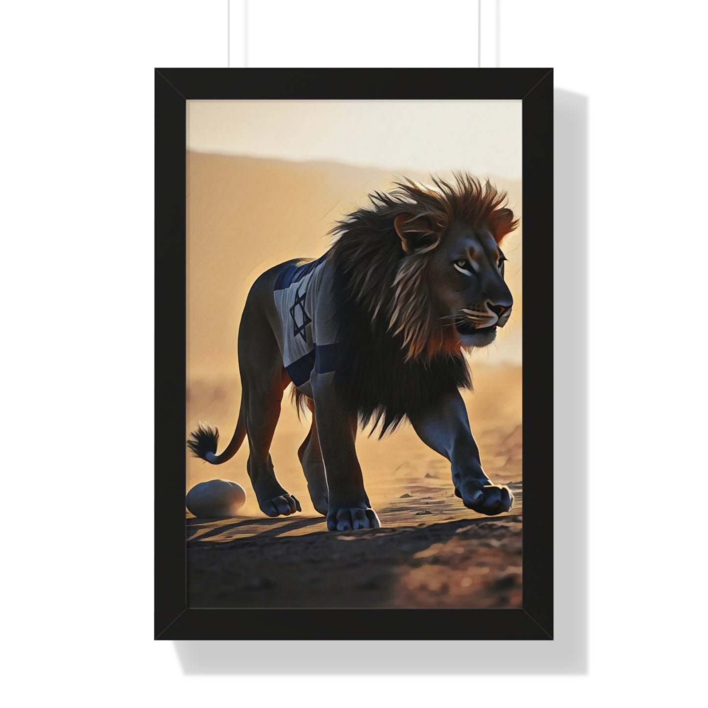 Artistic Framed Poster: Israeli Flag Lion in the Desert, "Lion of Judah: Strength of a Nation" Chaia Malana