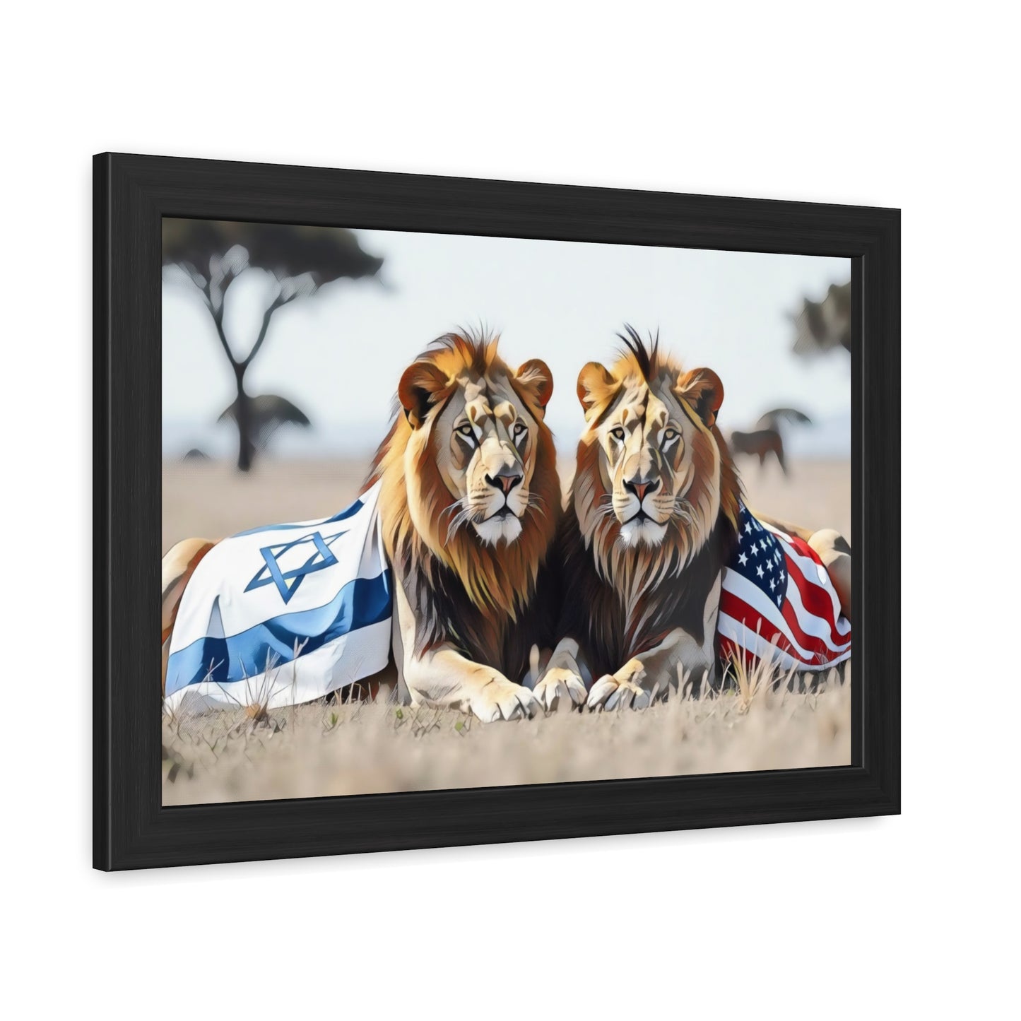 Artistic Framed Posters - America Israel Lions "Guardians of Unity: Lions of America and Israel" Chaia Malana