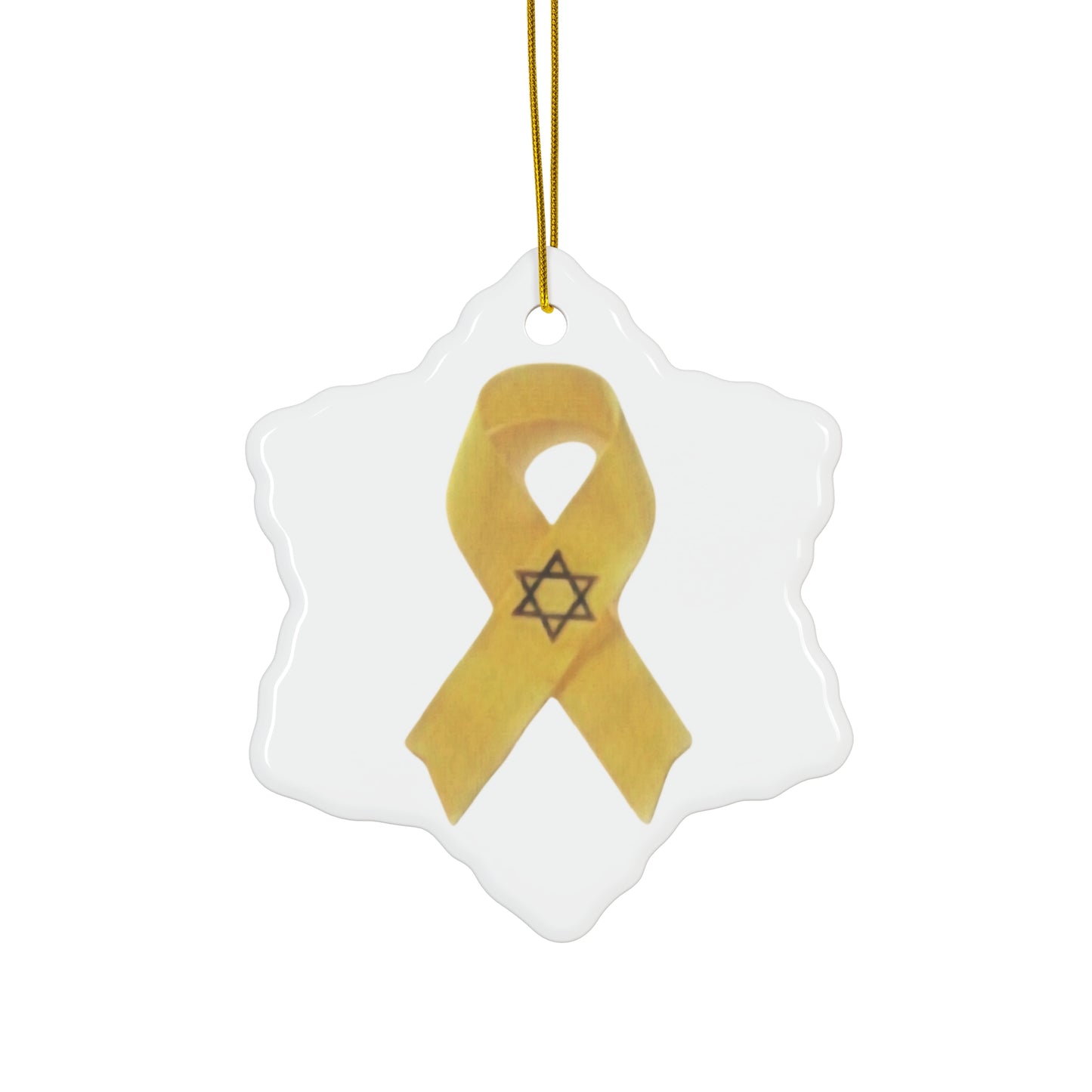 Ceramic Ornament - Yellow Awareness Ribbon with Magen David