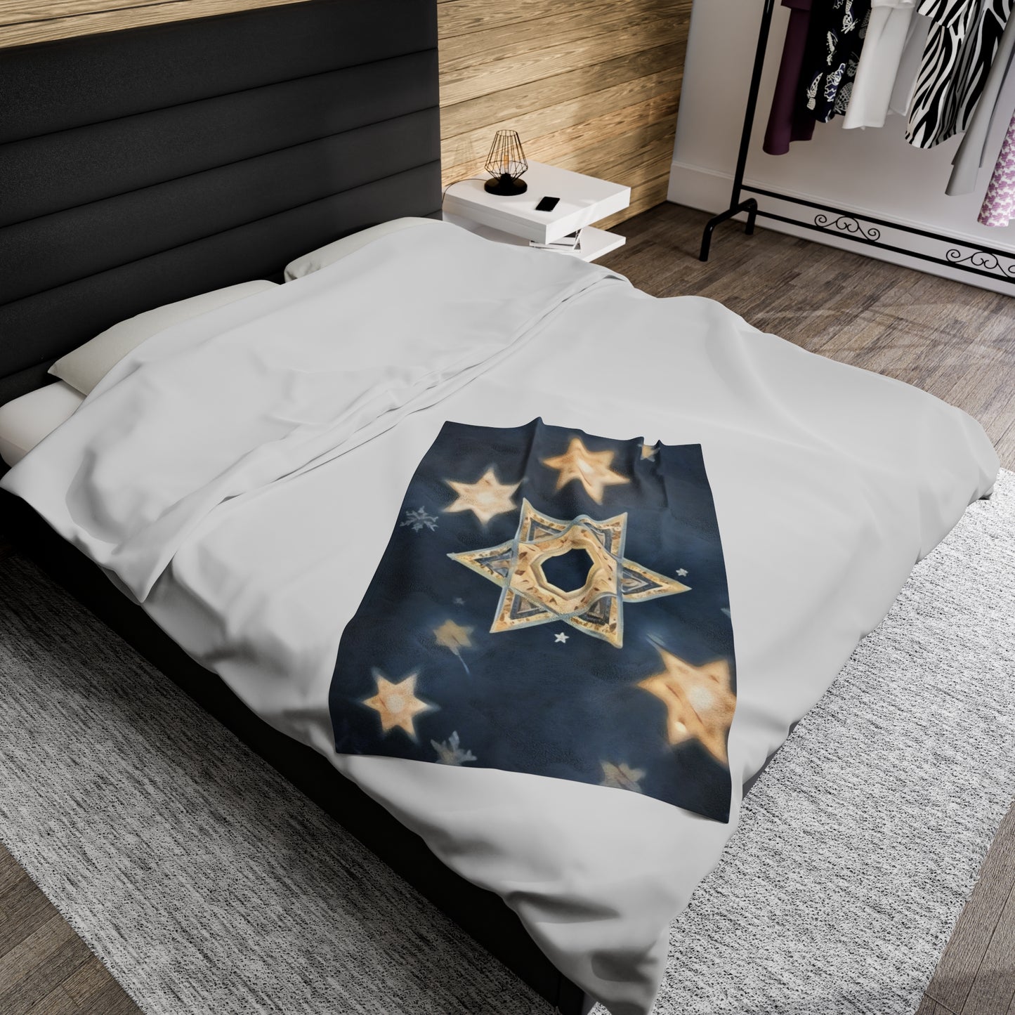 Plush Blanket - "Celestial Bloom" Cosmic Bloom Blue Lotus Galaxy Star of David Art Print