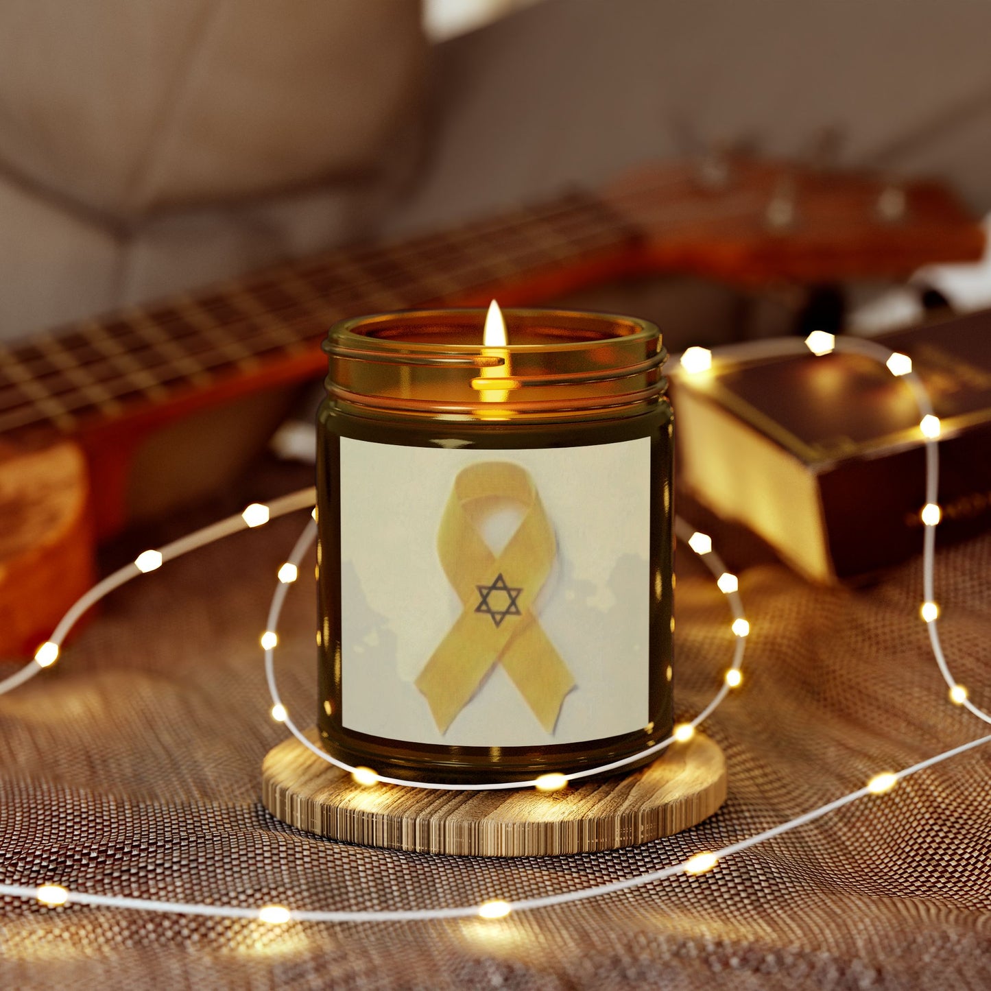 Scented Candles, Coconut Apricot Wax (4oz, 9oz) -- Yellow Awareness Ribbon Star of David Colored Pencil Art Print