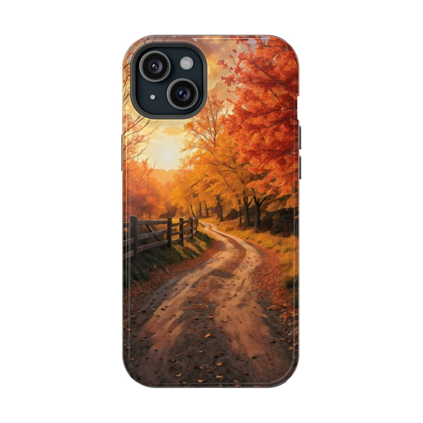 Phone Cases - Autumn Theme Painting of a Dirt Road with Trees and Wood Fence