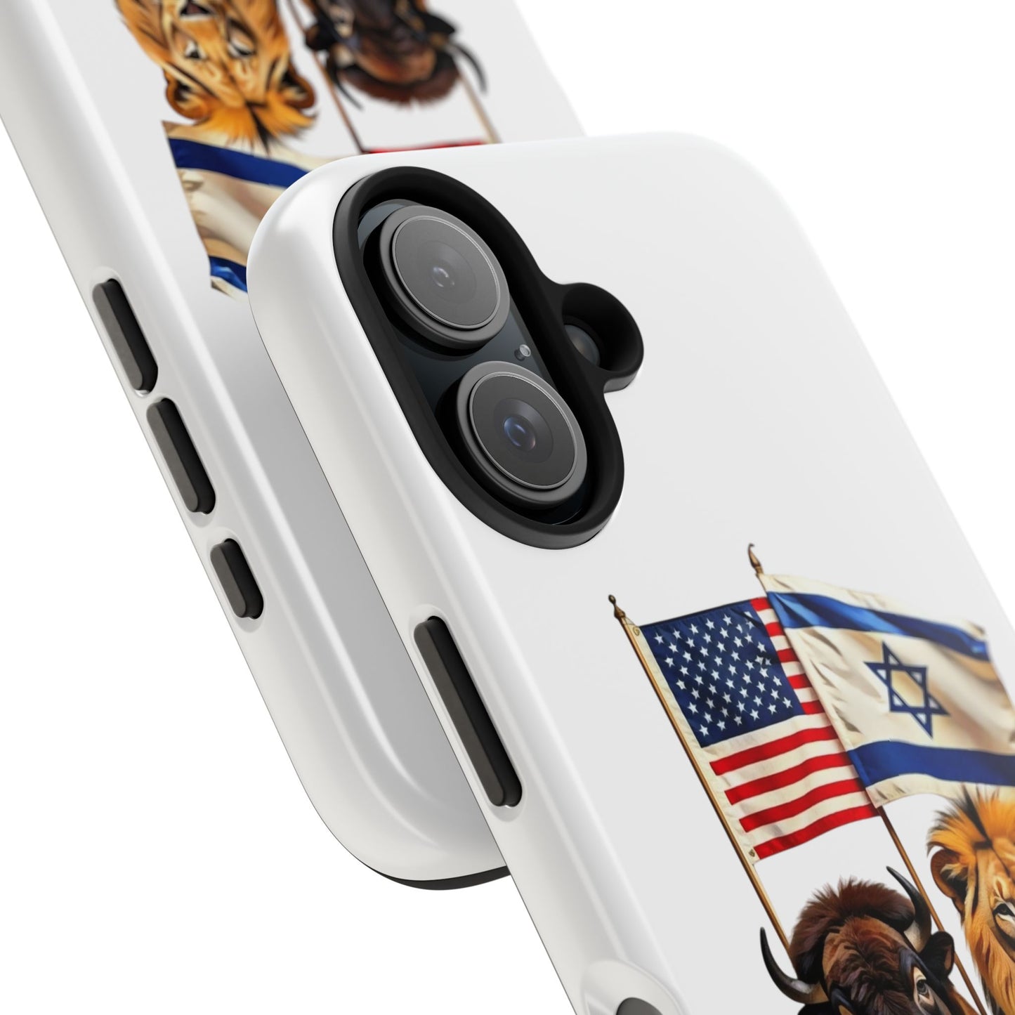 Phone Case - "Unity of Strength" American Bison and Lion with Israeli and American Flags Art by Chaia Malana