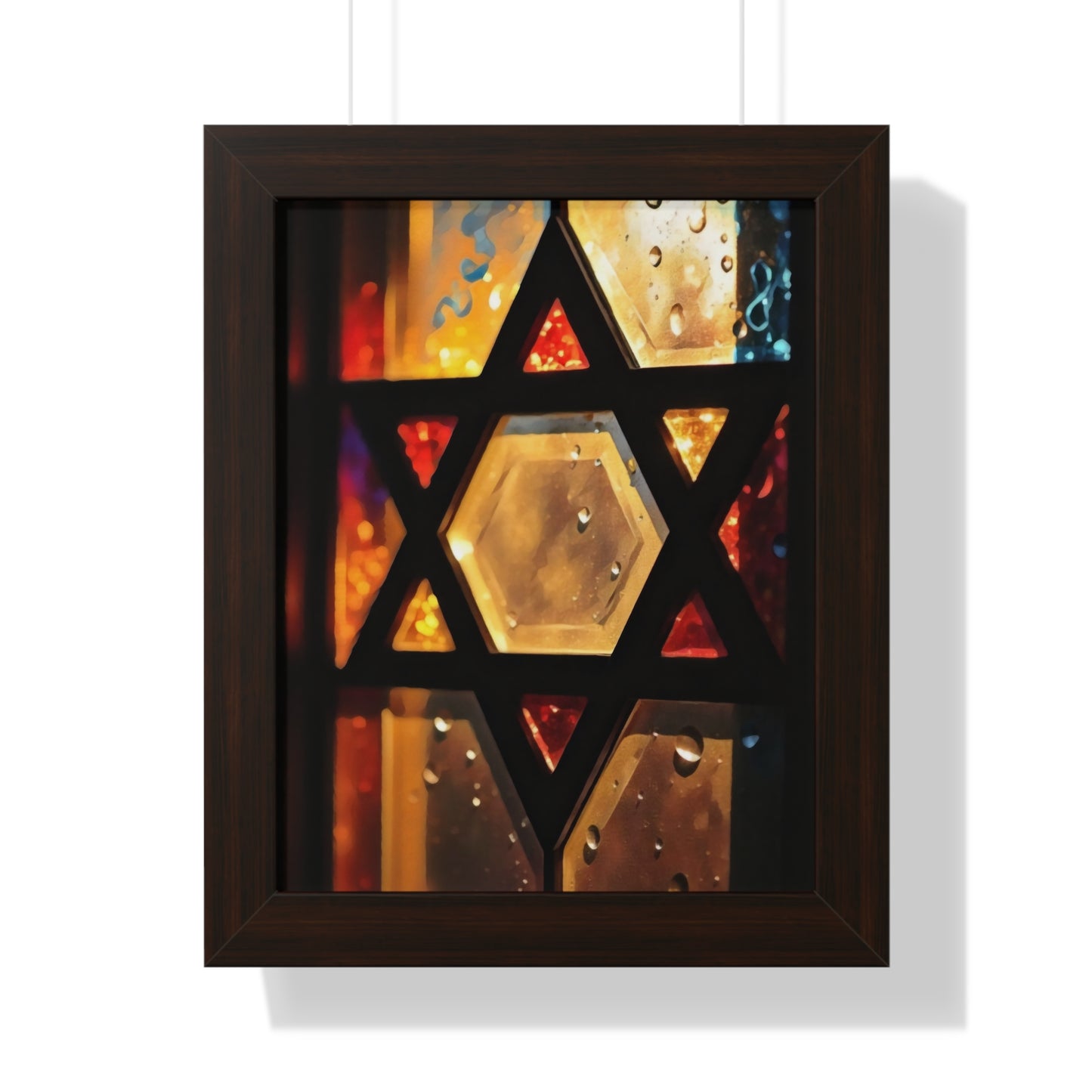 Artistic Framed Poster - Stained Glass Style Judaica Star of David Art Print "Eternal Light Star of Remembrance" Chaia Malana