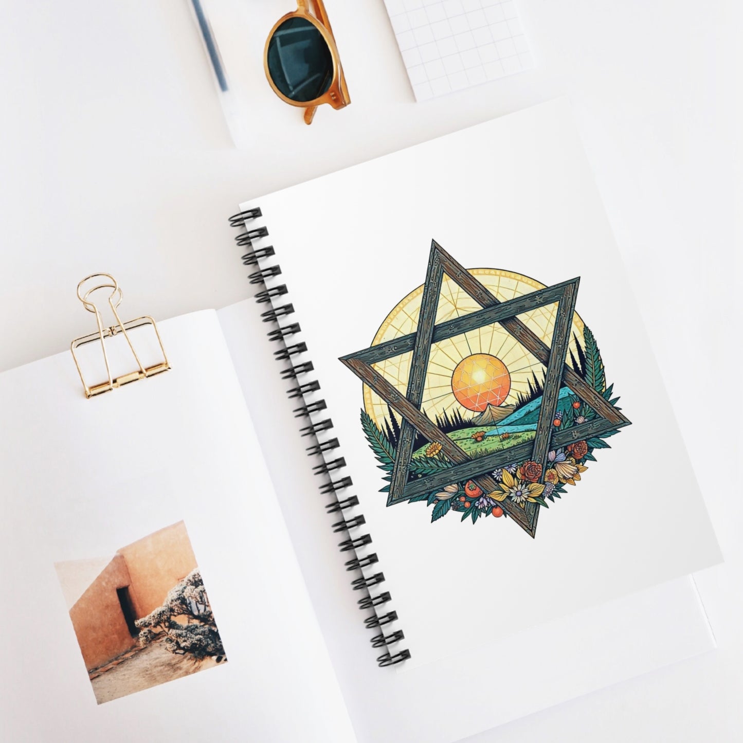 Spiral Notebook - Wood Star of David Landscape, Ruled Line