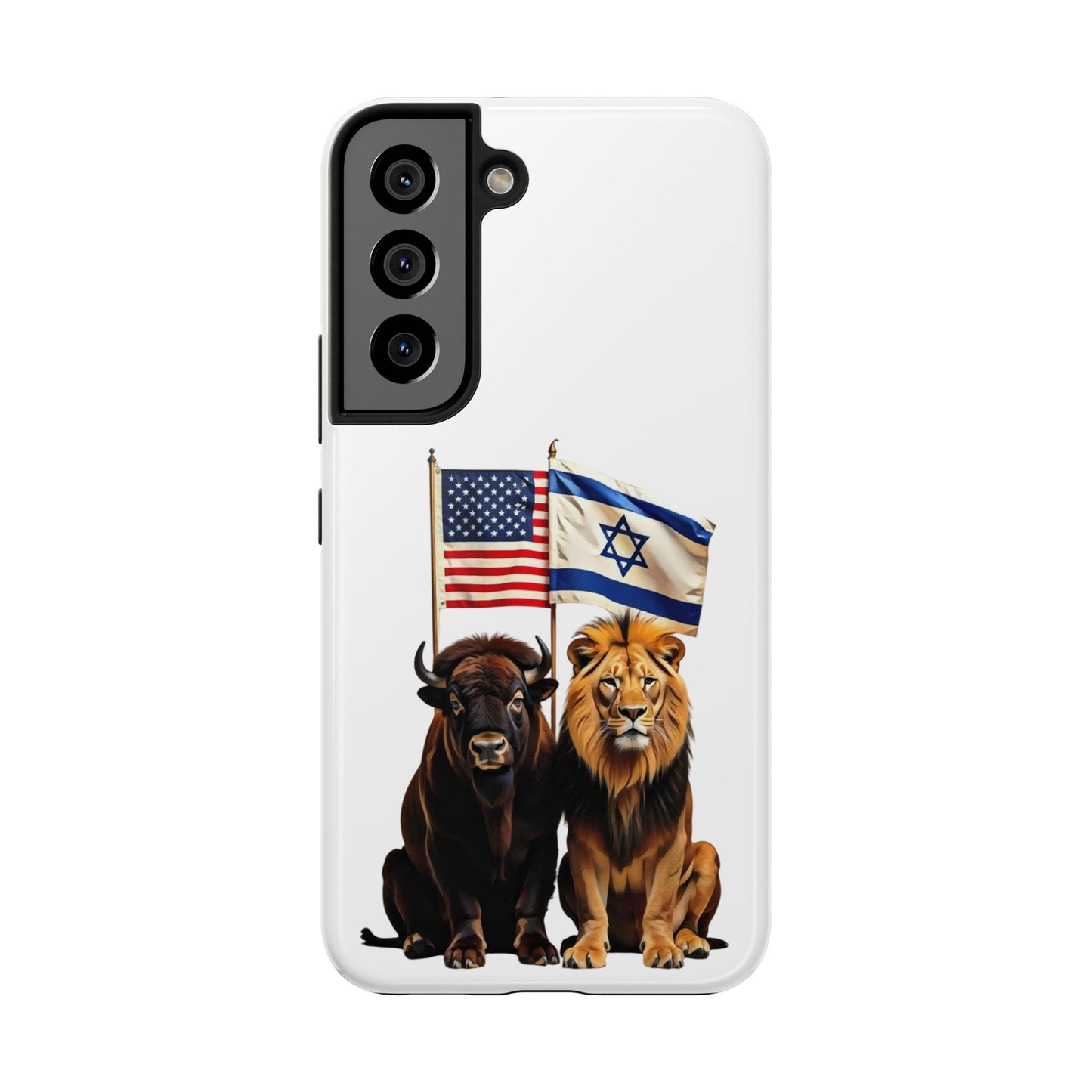 Phone Case - "Unity of Strength" American Bison and Lion with Israeli and American Flags Art by Chaia Malana