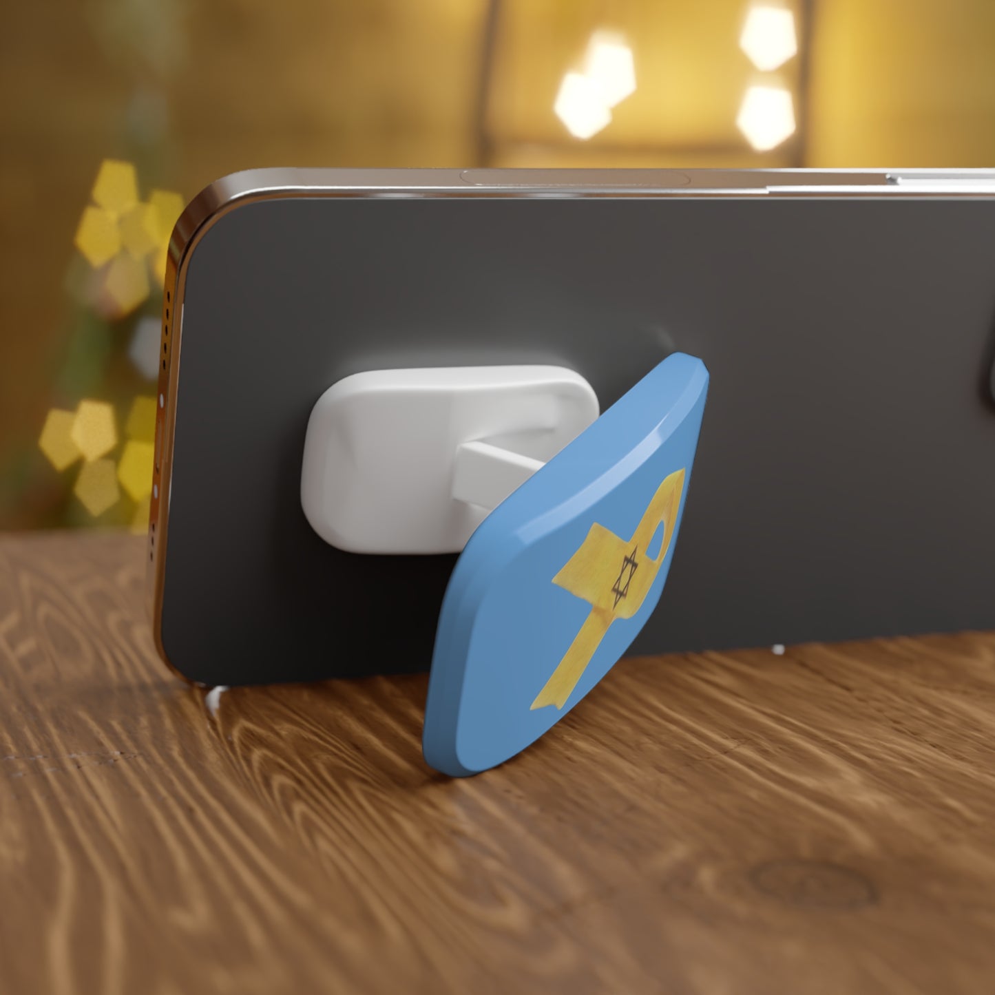 Phone Grip: Yellow Ribbon Hostage Support Design, Light Blue