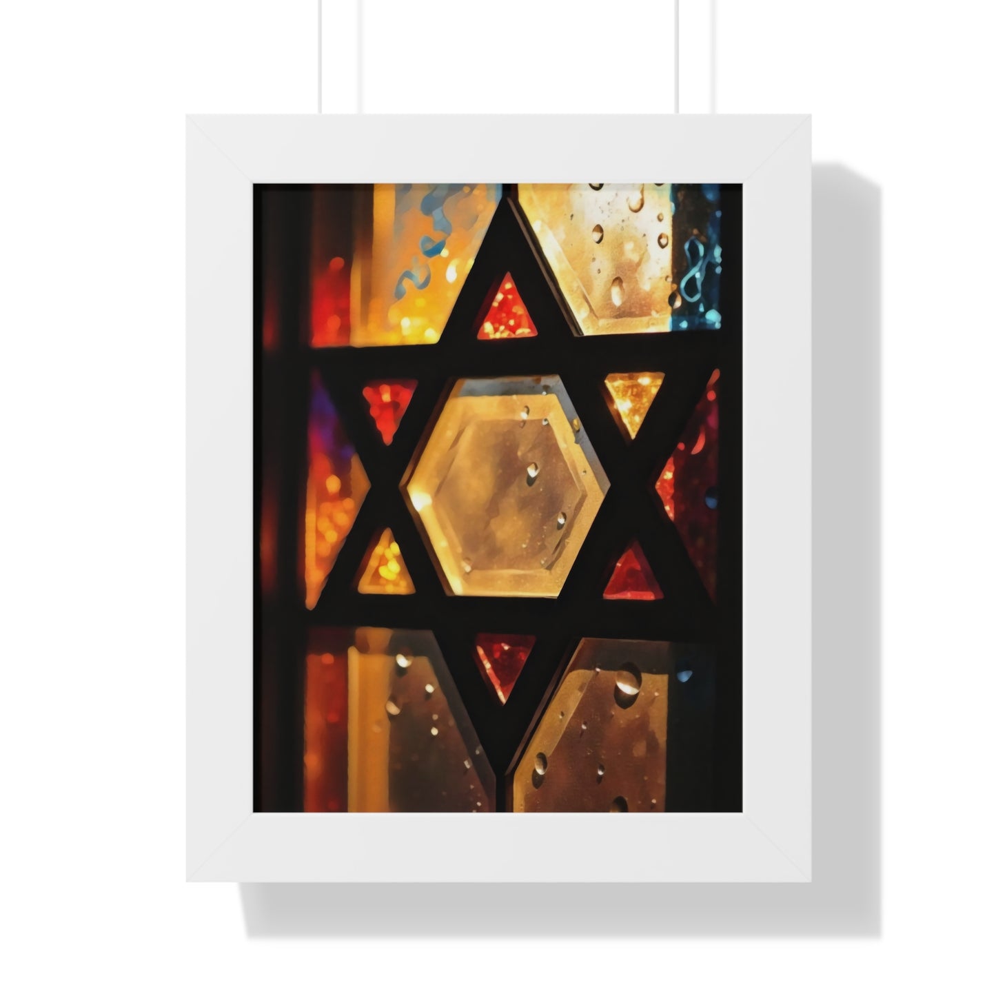 Artistic Framed Poster - Stained Glass Style Judaica Star of David Art Print "Eternal Light Star of Remembrance" Chaia Malana