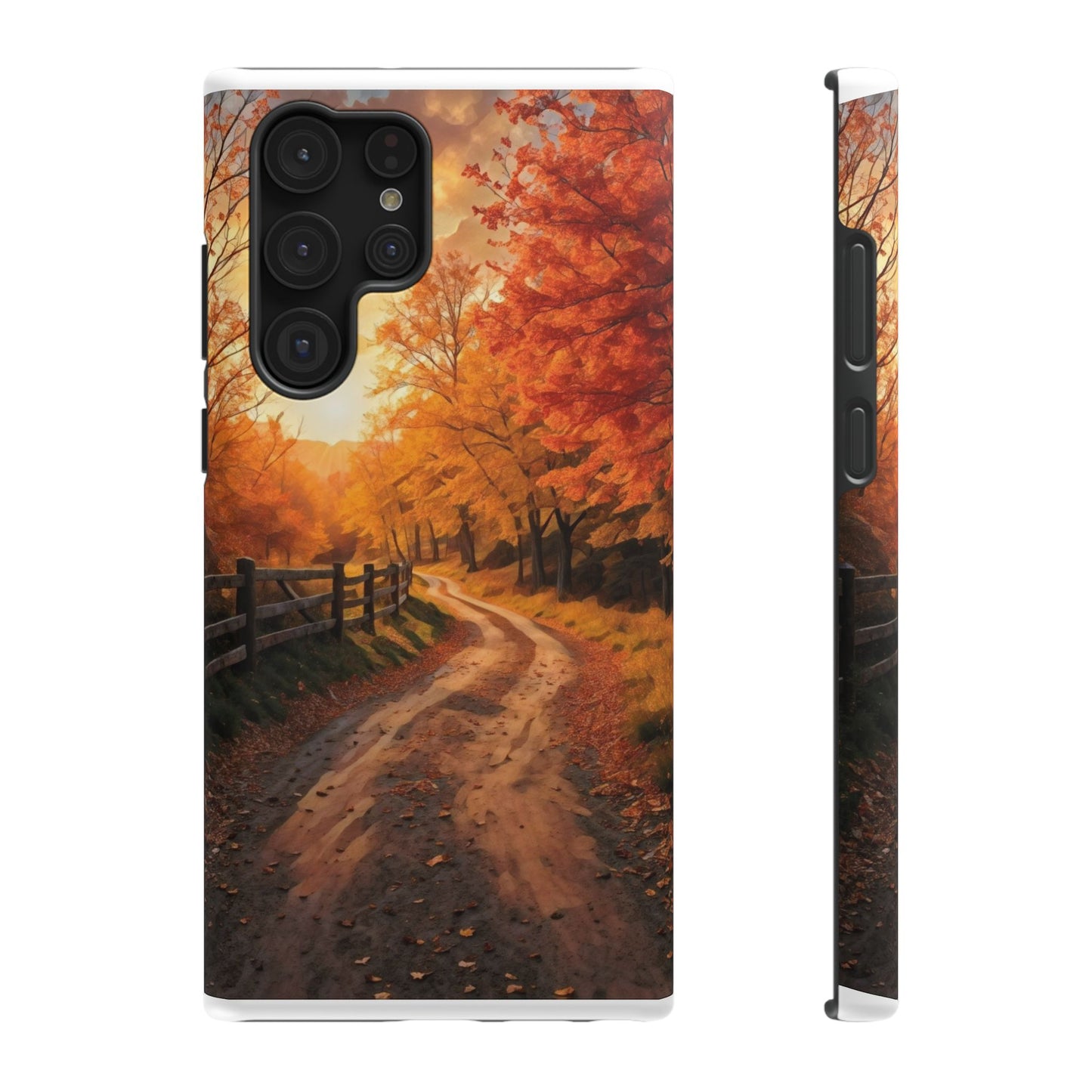 Phone Cases - Autumn Theme Painting of a Dirt Road with Trees and Wood Fence