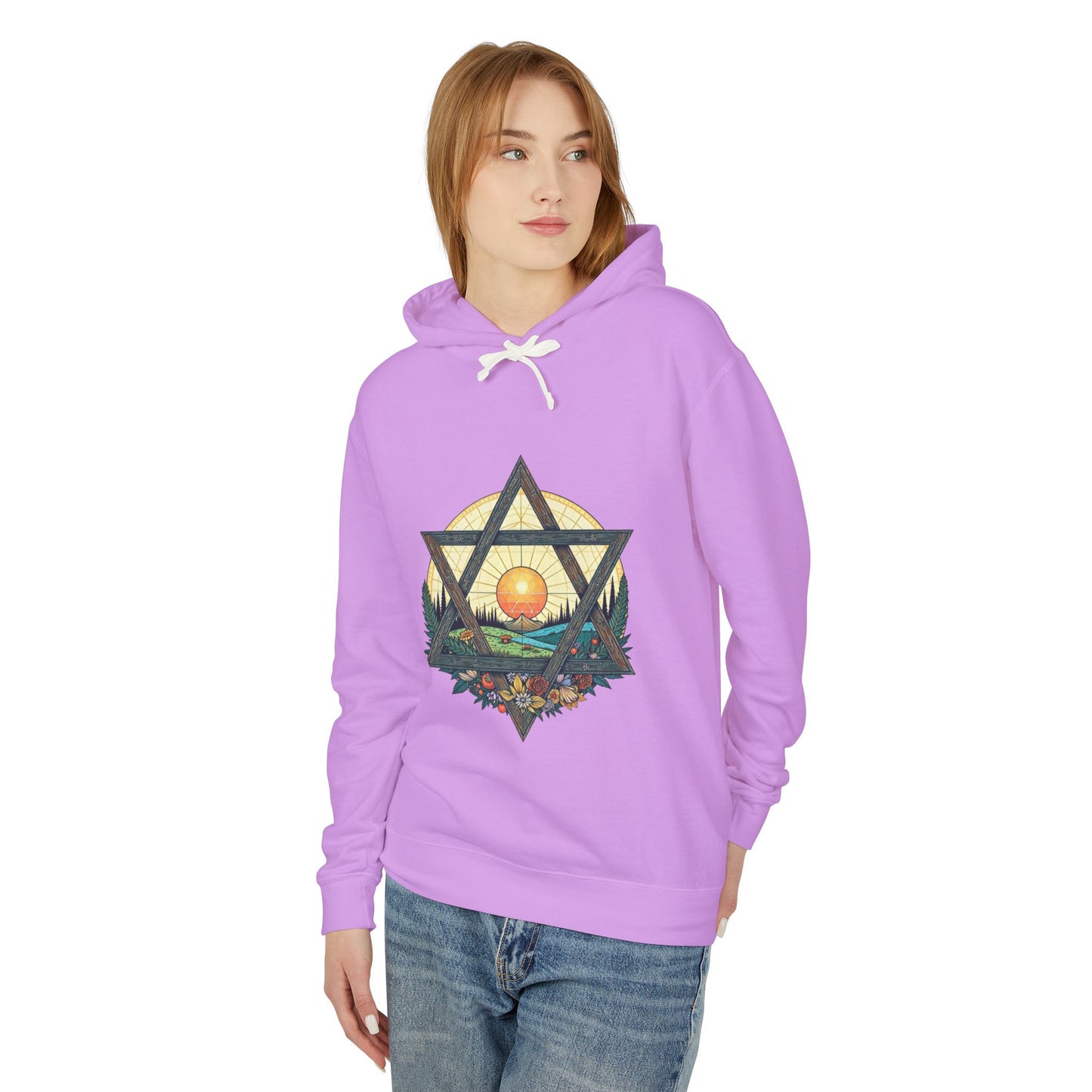 Jewish Floral Star of David Magen David Floral Landscape Hoodie Sweatshirt