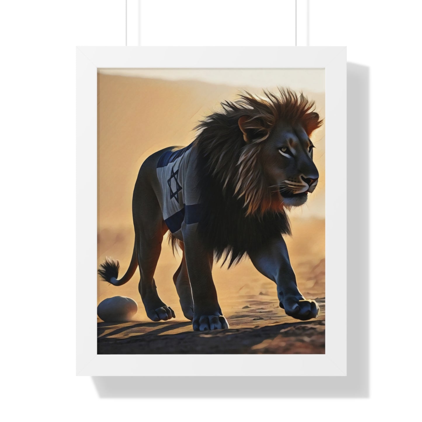 Artistic Framed Poster: Israeli Flag Lion in the Desert, "Lion of Judah: Strength of a Nation" Chaia Malana