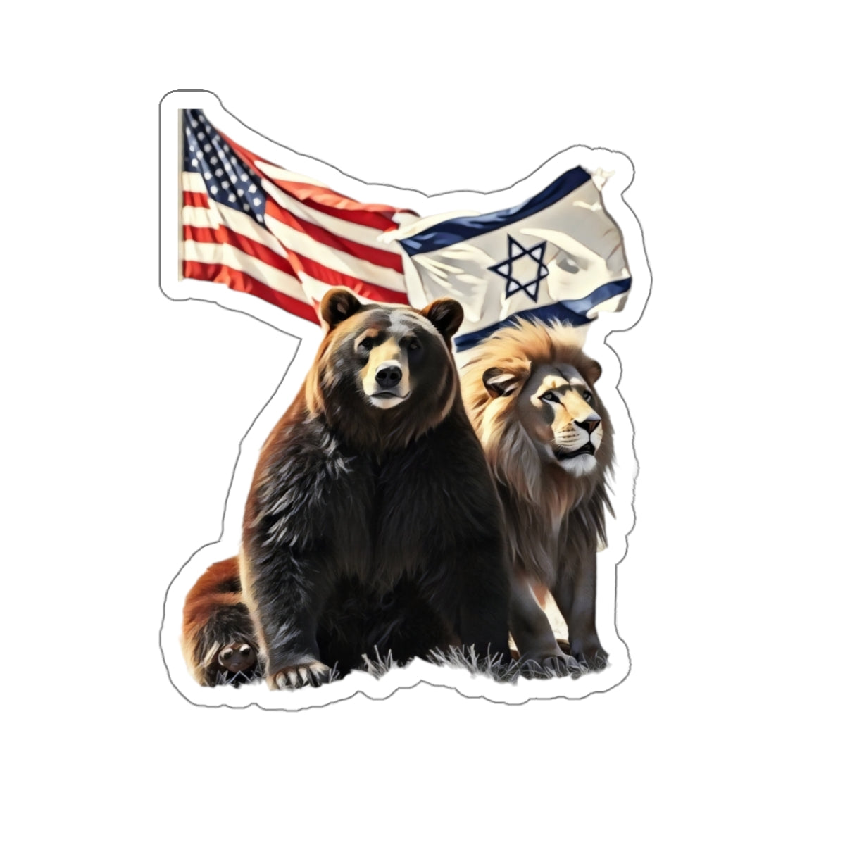 Sticker - "Allies of Strength" Israel Lion America Grizzy Bear Art Print