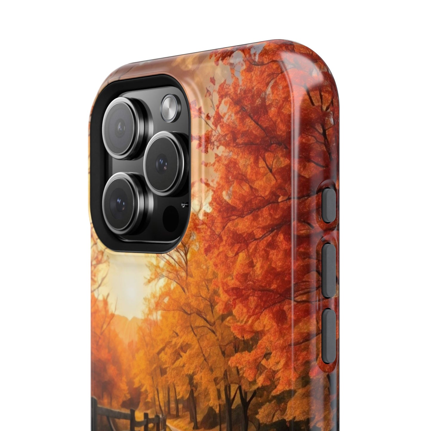 Phone Cases - Autumn Theme Painting of a Dirt Road with Trees and Wood Fence