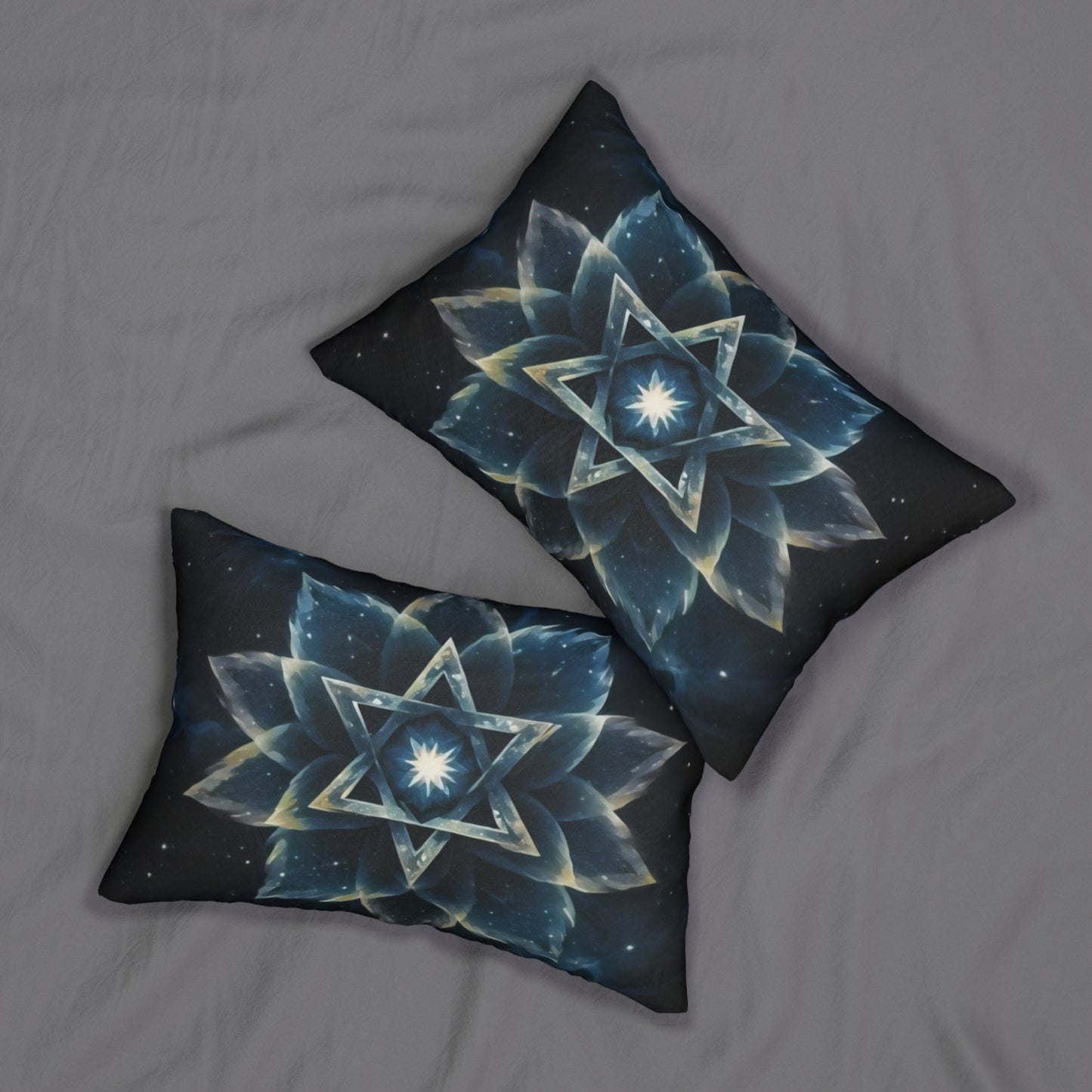 Lumbar Pillow - Blue Galaxy Cosmic Lotus Bloom Star of David Art Print