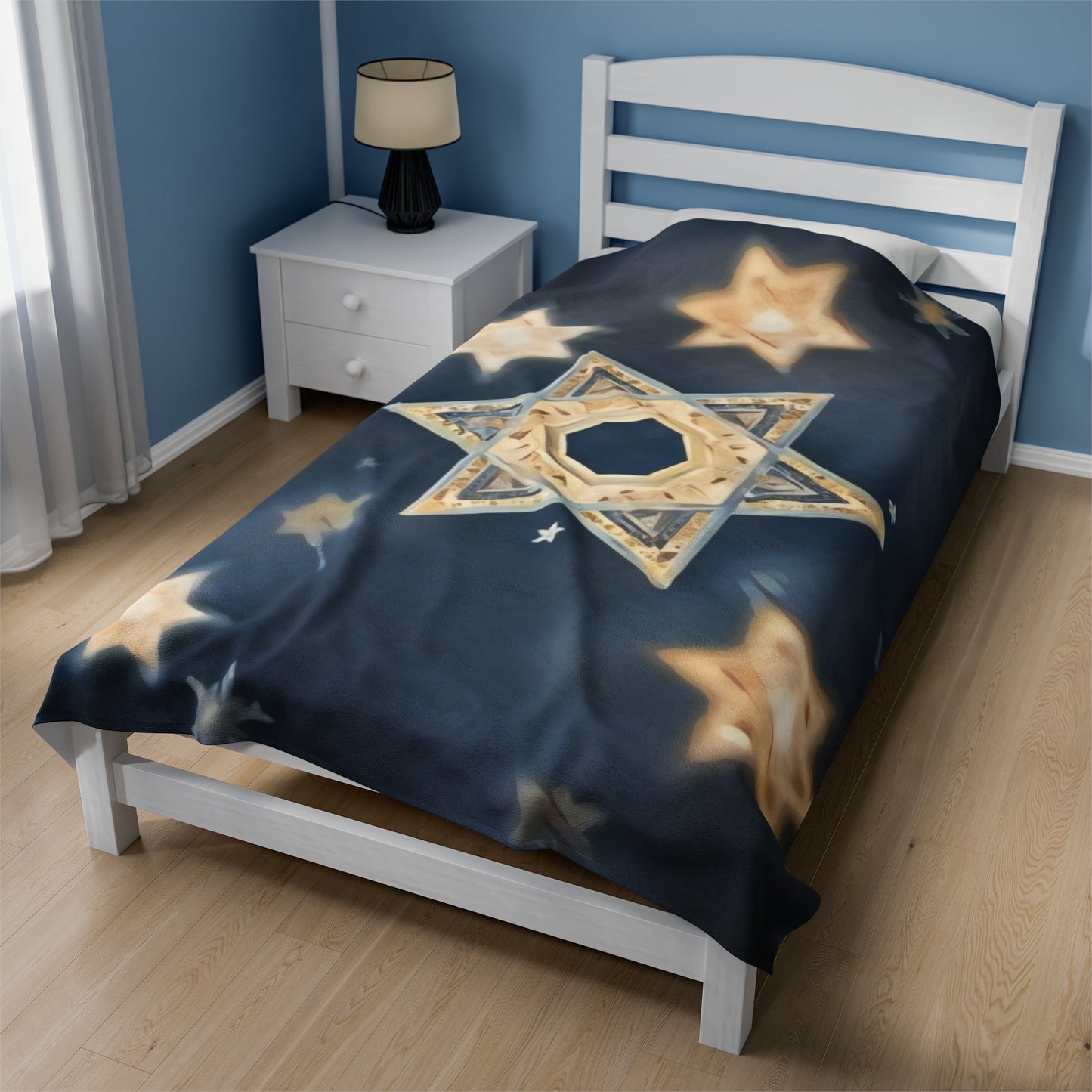 Plush Blanket - "Celestial Bloom" Cosmic Bloom Blue Lotus Galaxy Star of David Art Print