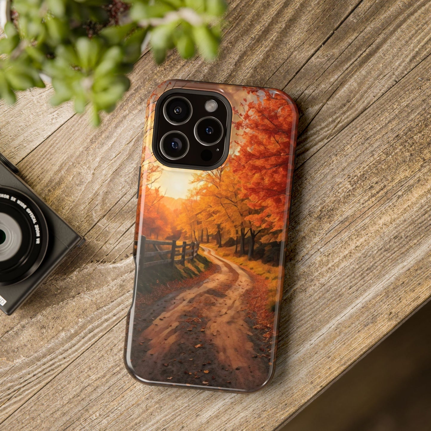 Phone Cases - Autumn Theme Painting of a Dirt Road with Trees and Wood Fence