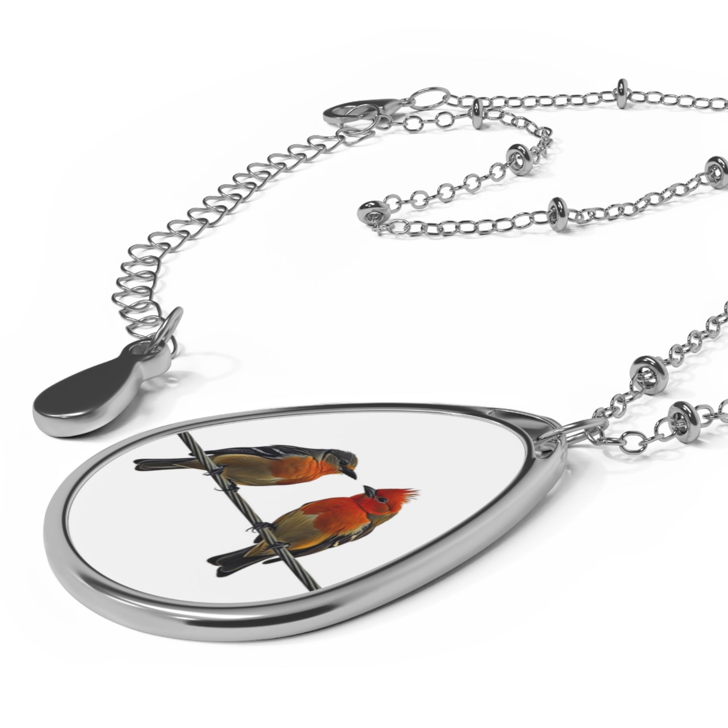 Oval Necklace - Two Birds on a Wire Art Print on White