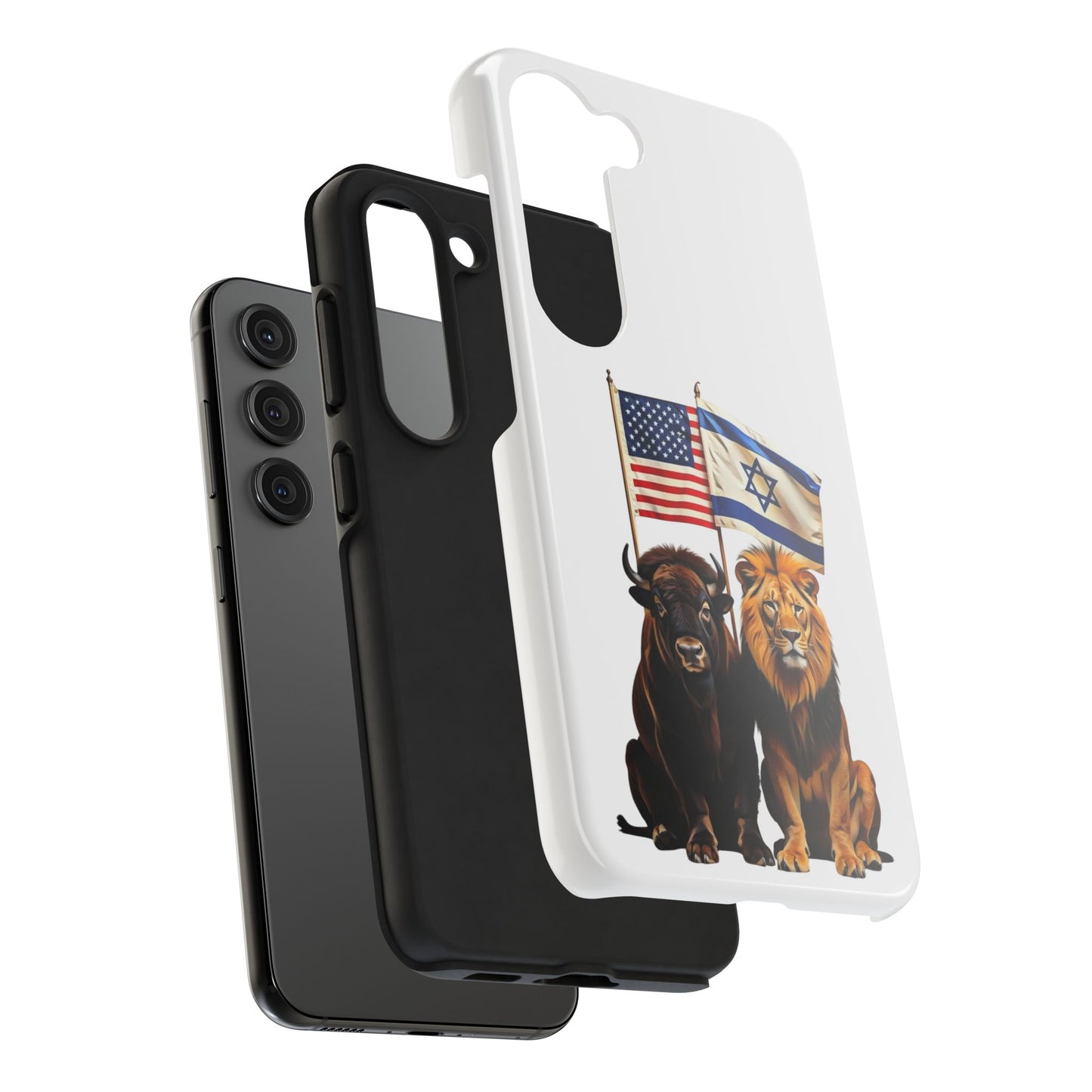 Phone Case - "Unity of Strength" American Bison and Lion with Israeli and American Flags Art by Chaia Malana