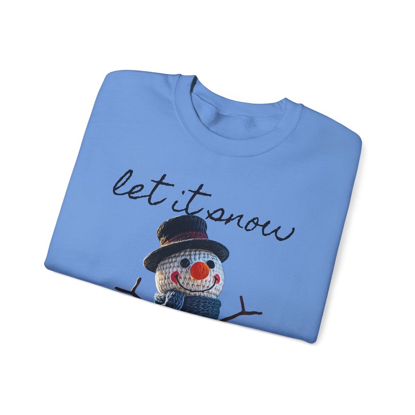 Unisex Heavy Blend™ Crewneck Sweatshirt  -- Cute Crochet Snowman Art Print "let it snow"