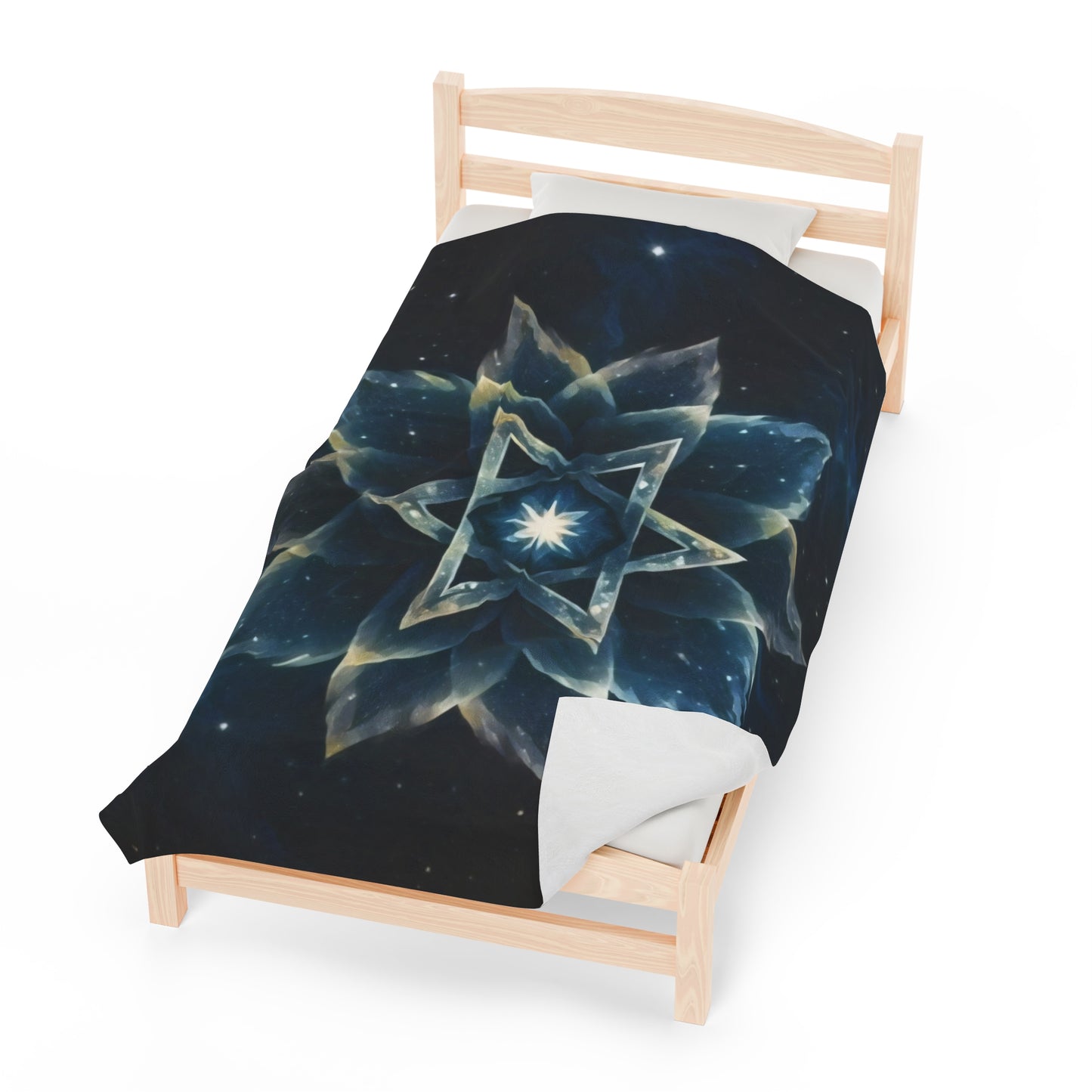 Plush Blanket - "Celestial Bloom" Cosmic Bloom Blue Lotus Galaxy Star of David Art Print