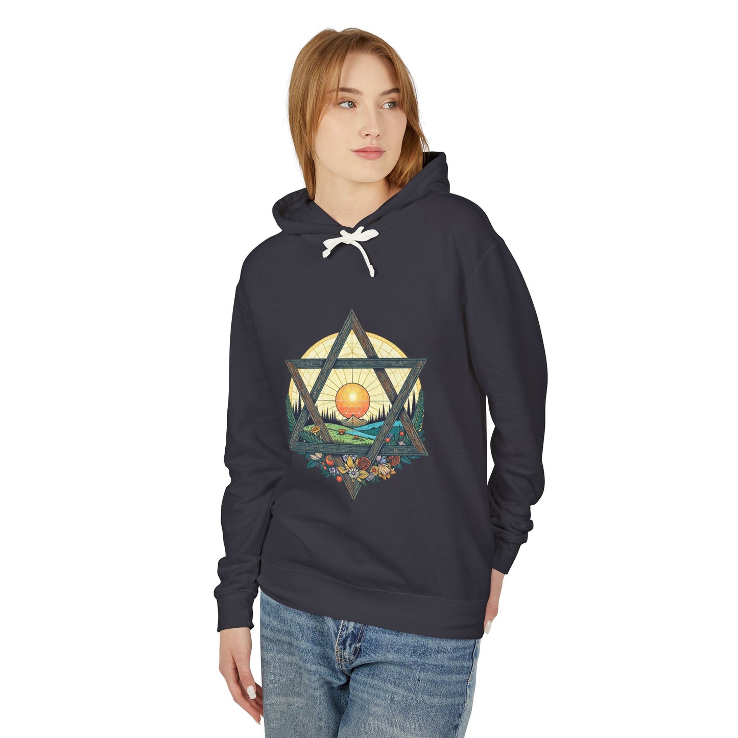 Jewish Floral Star of David Magen David Floral Landscape Hoodie Sweatshirt