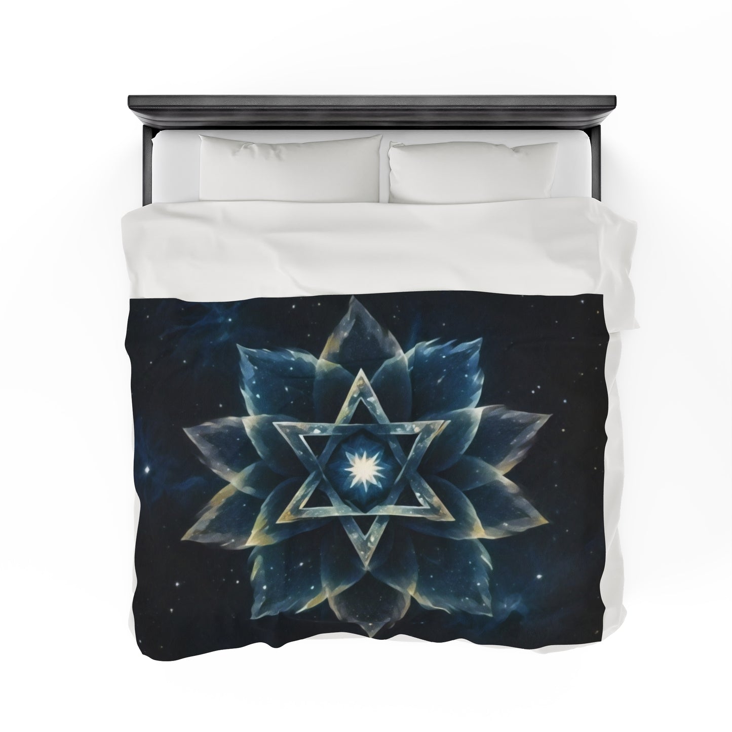 Plush Blanket - "Celestial Bloom" Cosmic Bloom Blue Lotus Galaxy Star of David Art Print