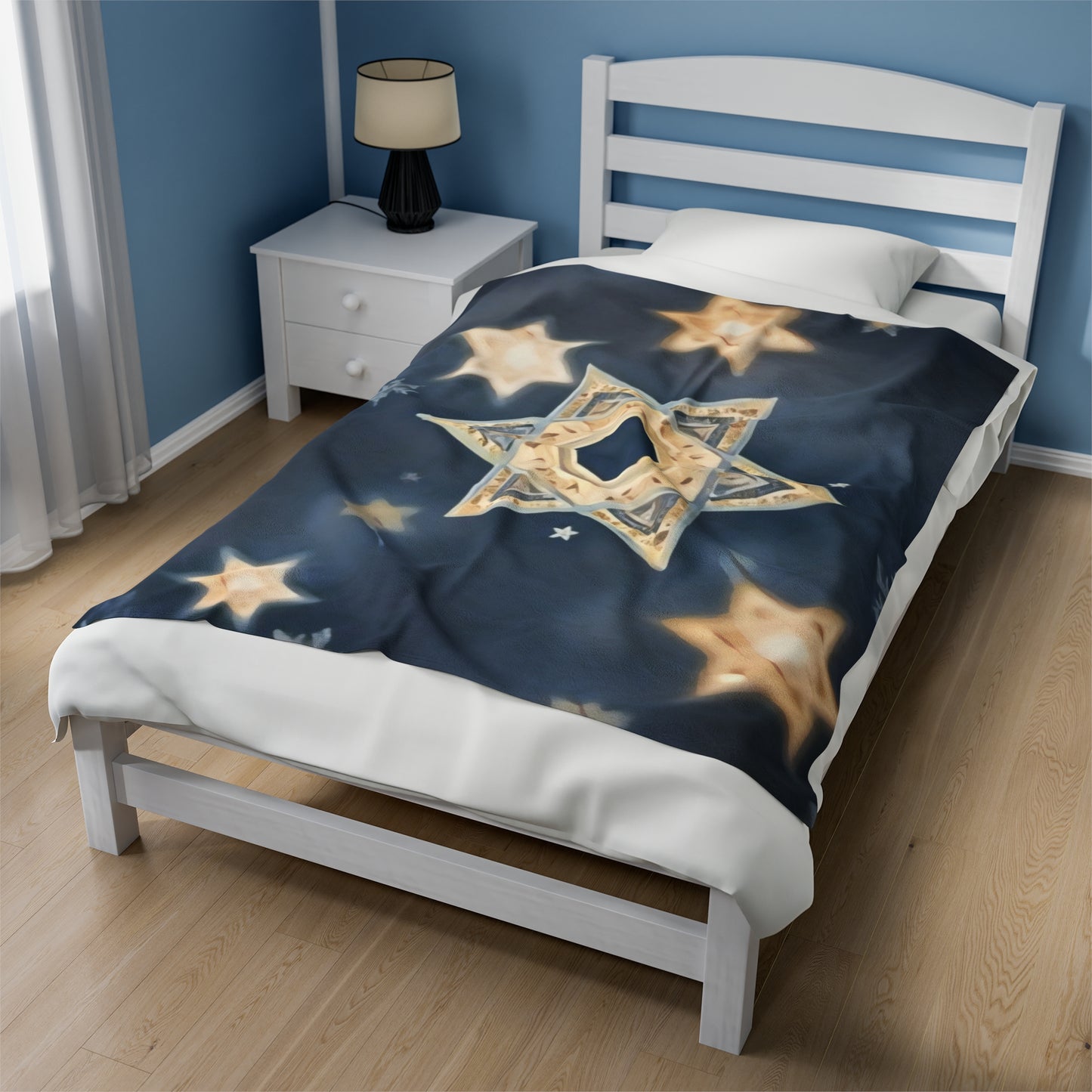 Plush Blanket - "Celestial Bloom" Cosmic Bloom Blue Lotus Galaxy Star of David Art Print