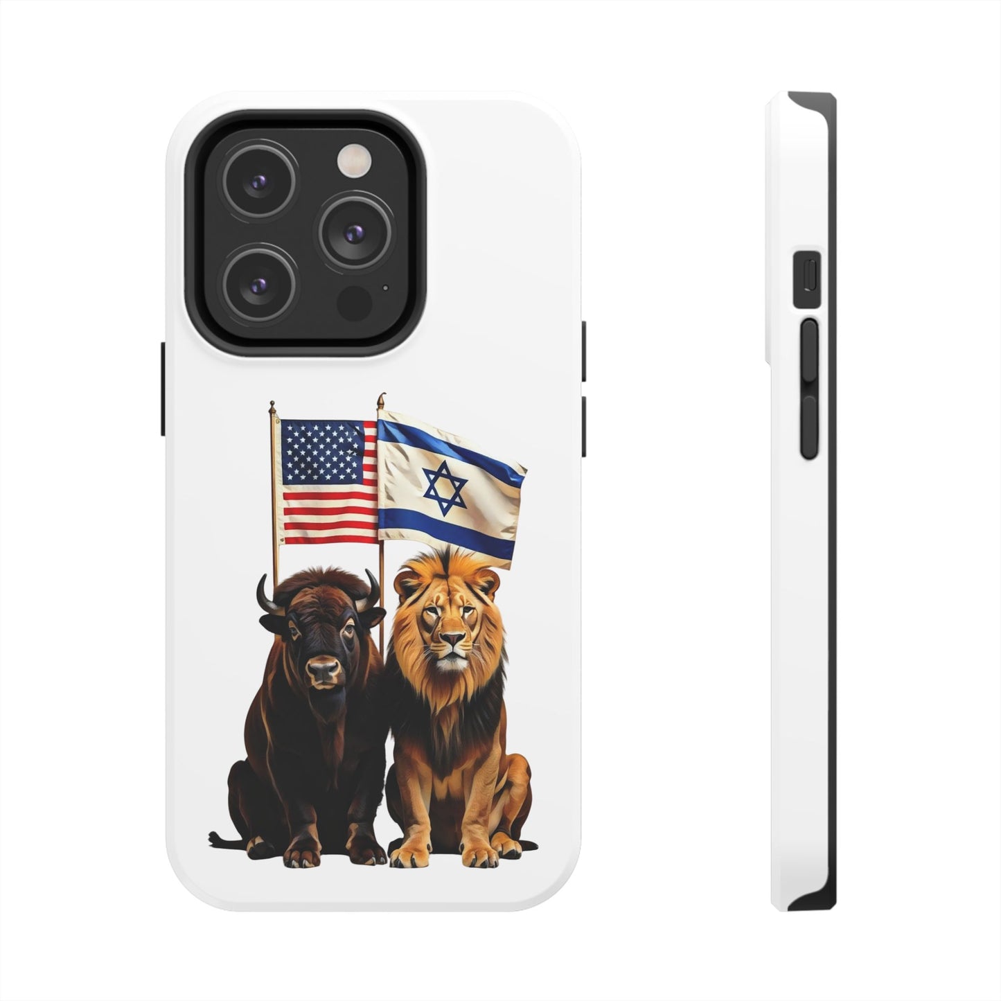 Phone Case - "Unity of Strength" American Bison and Lion with Israeli and American Flags Art by Chaia Malana