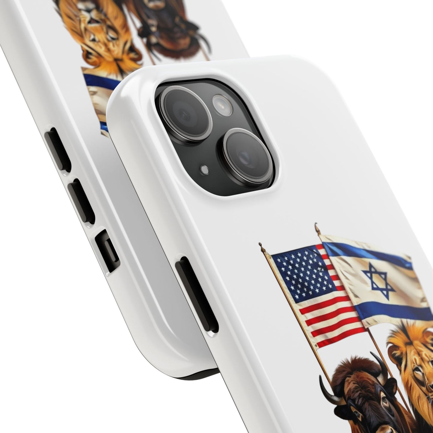 Phone Case - "Unity of Strength" American Bison and Lion with Israeli and American Flags Art by Chaia Malana