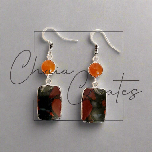 Carnelian and Bloodstone .925 Sterling Silver Dangle Earrings